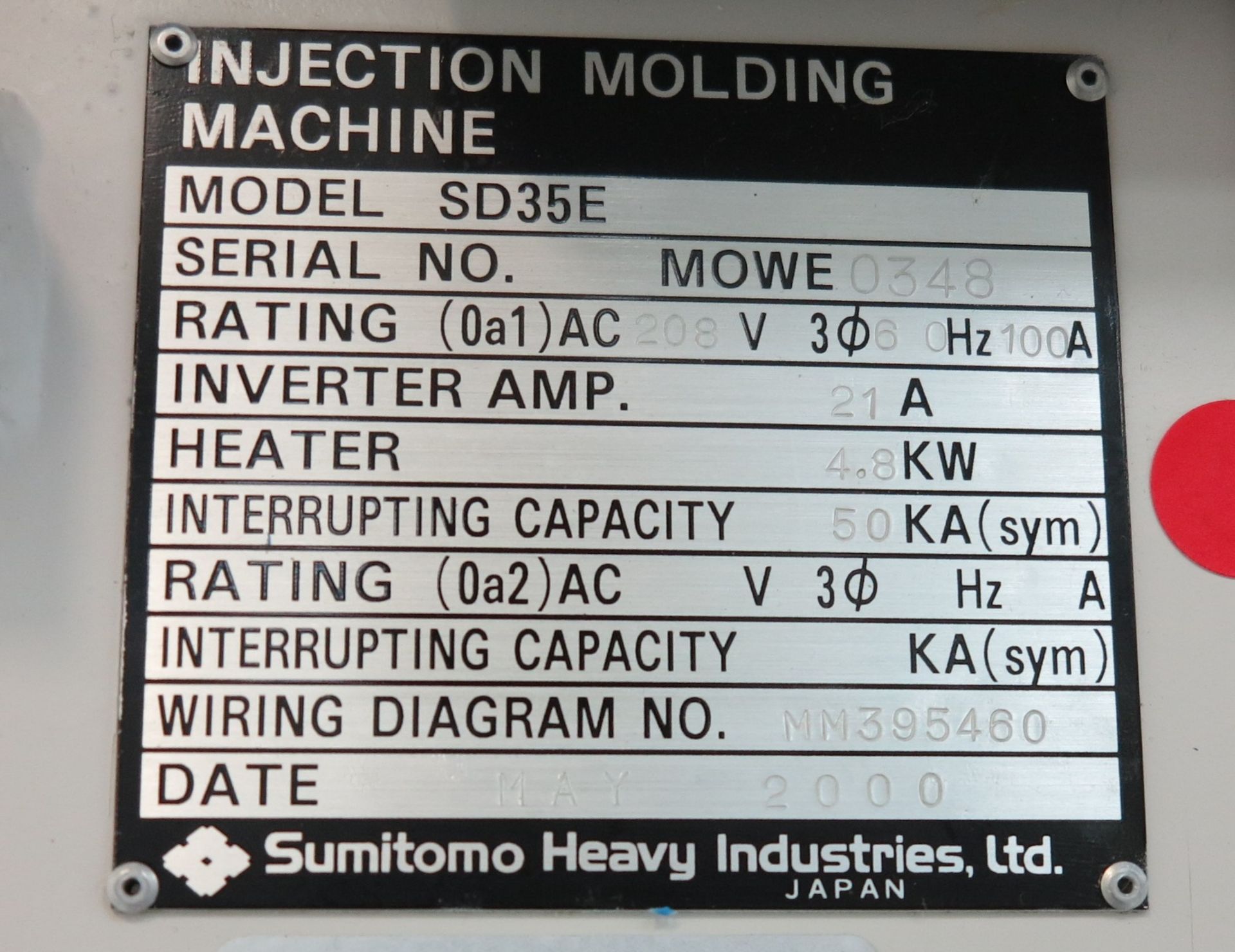 35 Ton, 1.04 oz. SUMITOMO SD35E Electric Injection Molding Machine - Image 7 of 7