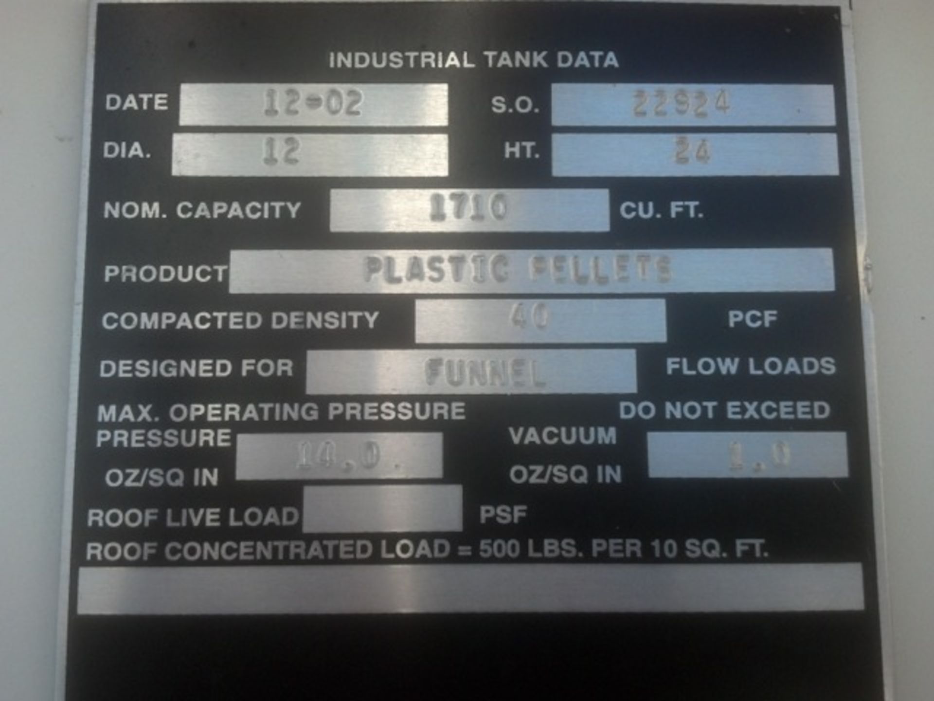 1710 cu. ft. 12' x 24' Silo for Plastic Pellets w/ Level Indicator (2002) - Image 3 of 4