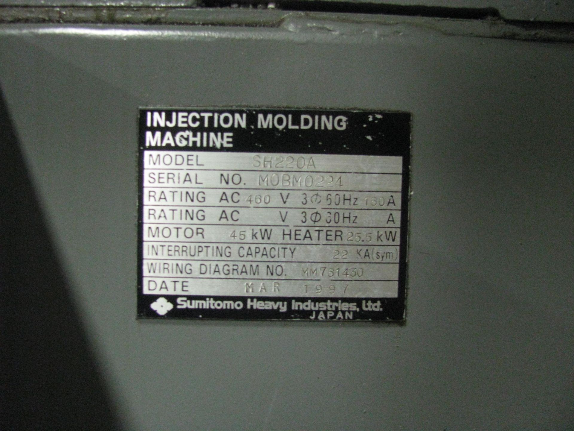 220 Ton, 23.8 oz. SUMITOMO SH220A Injection Molding Machine - Image 5 of 5