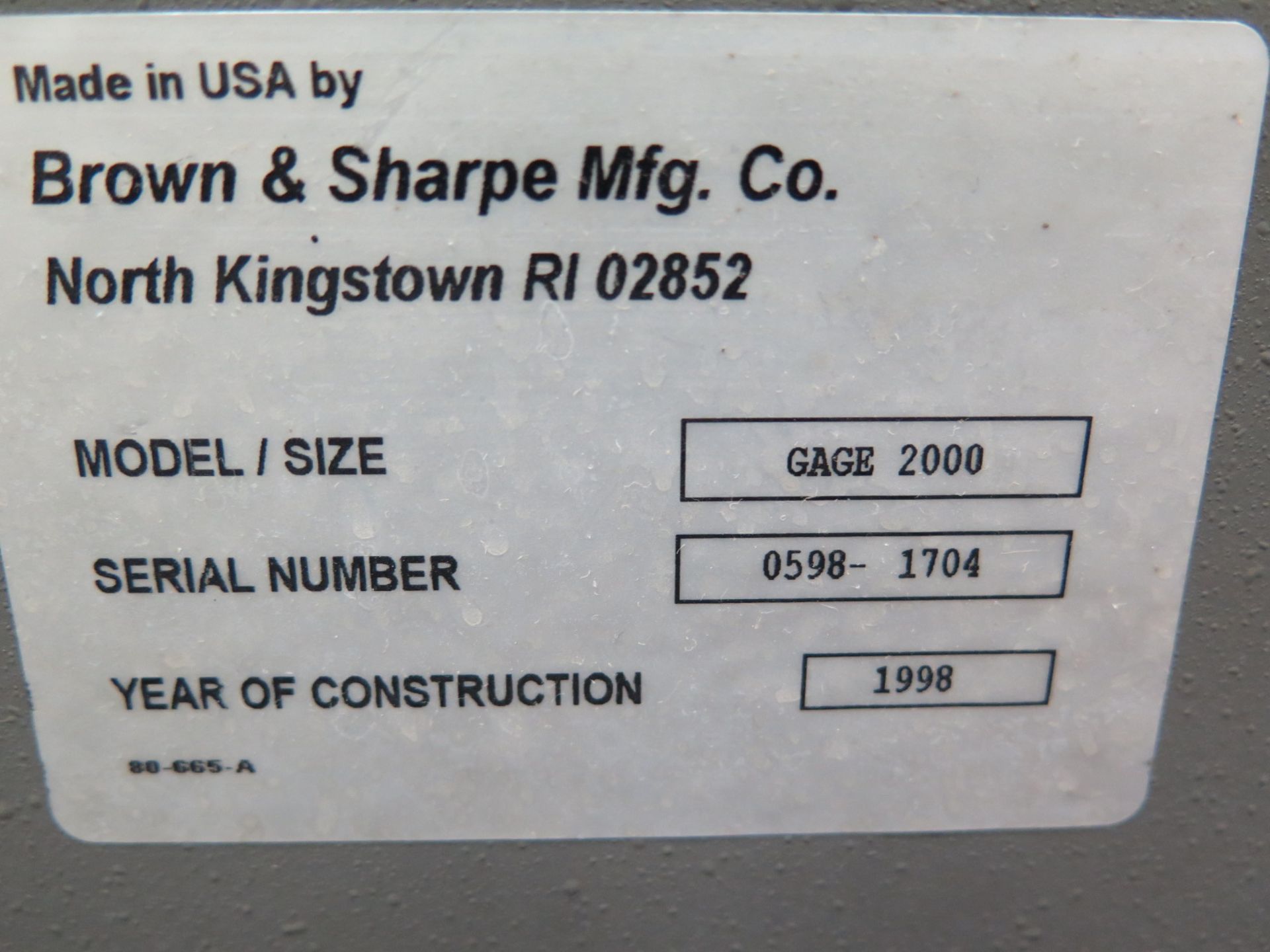 1998 Brown & Sharp â€œGAGE 2000â€ CMM Machine s/n 0598-1704 w/ DEA Reflex Digital Controls, - Image 4 of 4