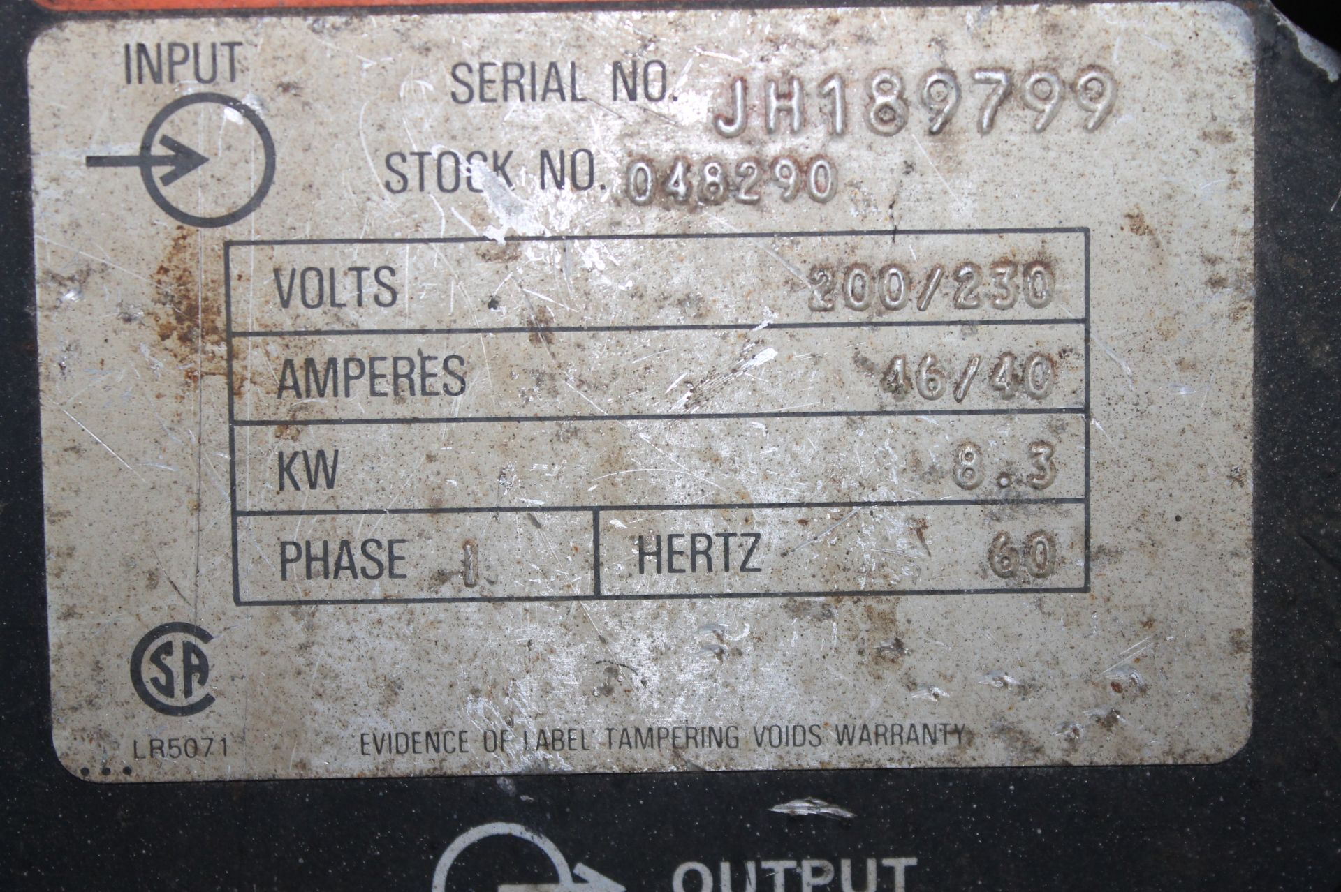 MILLER MILLERMATIC 200 CONSTANT POTENTIAL DC ARC WELDER, VOLTS: 200/230, AMPS: 46/40, KW: 8.3, 1 PH, - Image 6 of 7