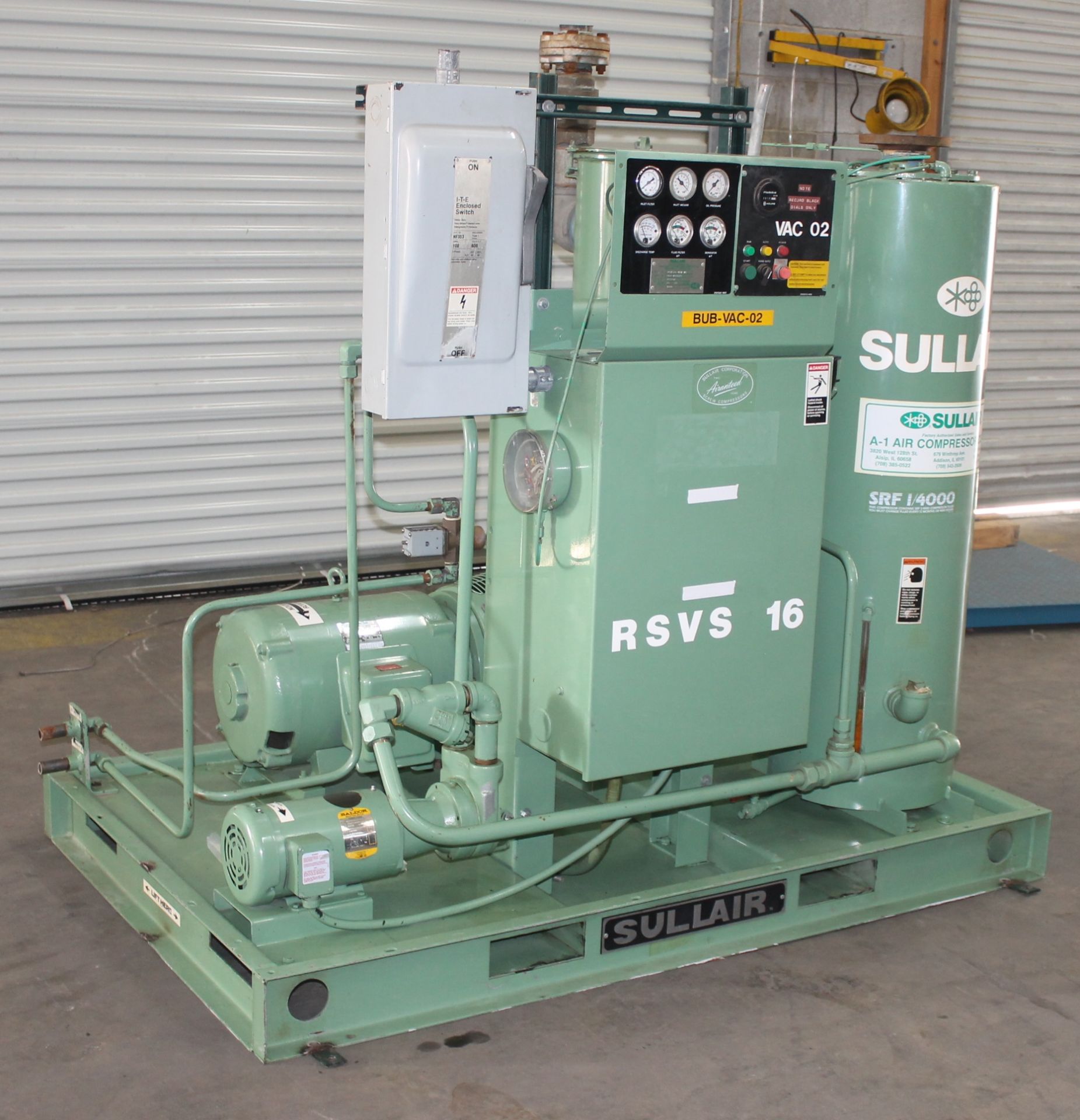 40 HP SULLAIR ROTARY SCREW VACUUM SYSTEM VS-16, MODEL: RSVS16-40W-WC , 40 HP VACUUM PUMP,  RATED/MAX - Image 2 of 12