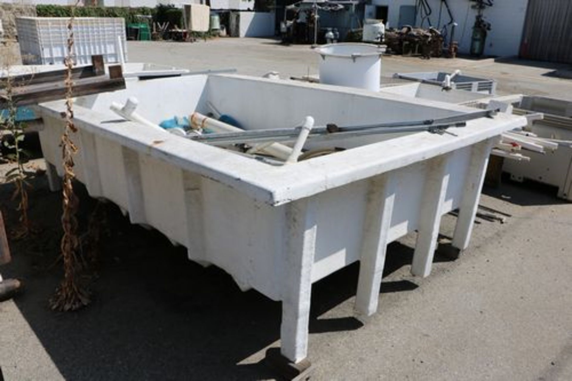 One 7.5’ x 11’ White Fiberglass Elevated Water Container with Plastic and Metal Tubing - Image 2 of 3