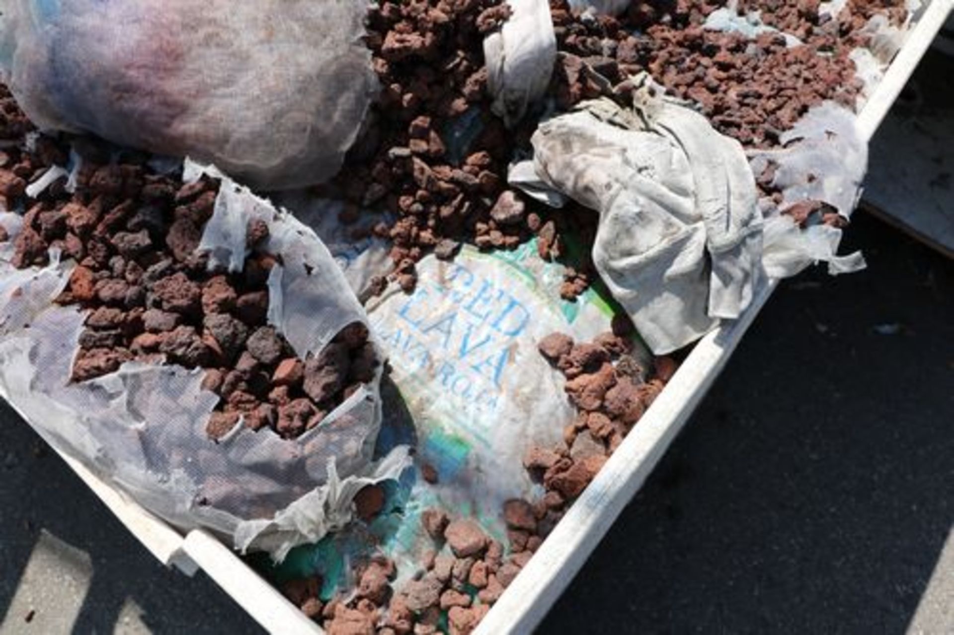 One 4’ x 4’ Plastic Container with Red Lava Rock Biologic Filter Media - Image 2 of 3