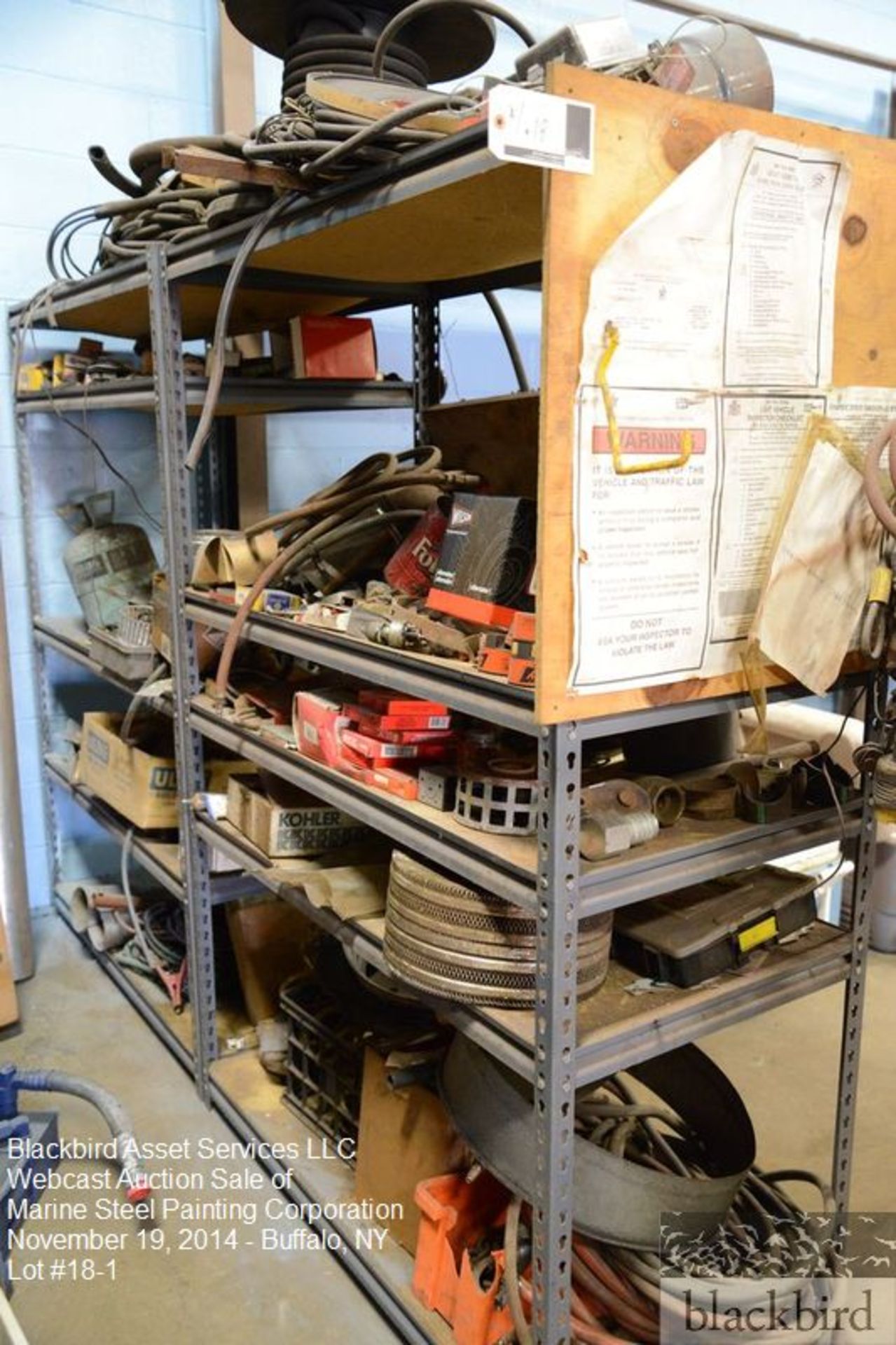 Lot- Shelves and contents of shelving- misc. truck parts, hoses, clamps, … - Image 2 of 3