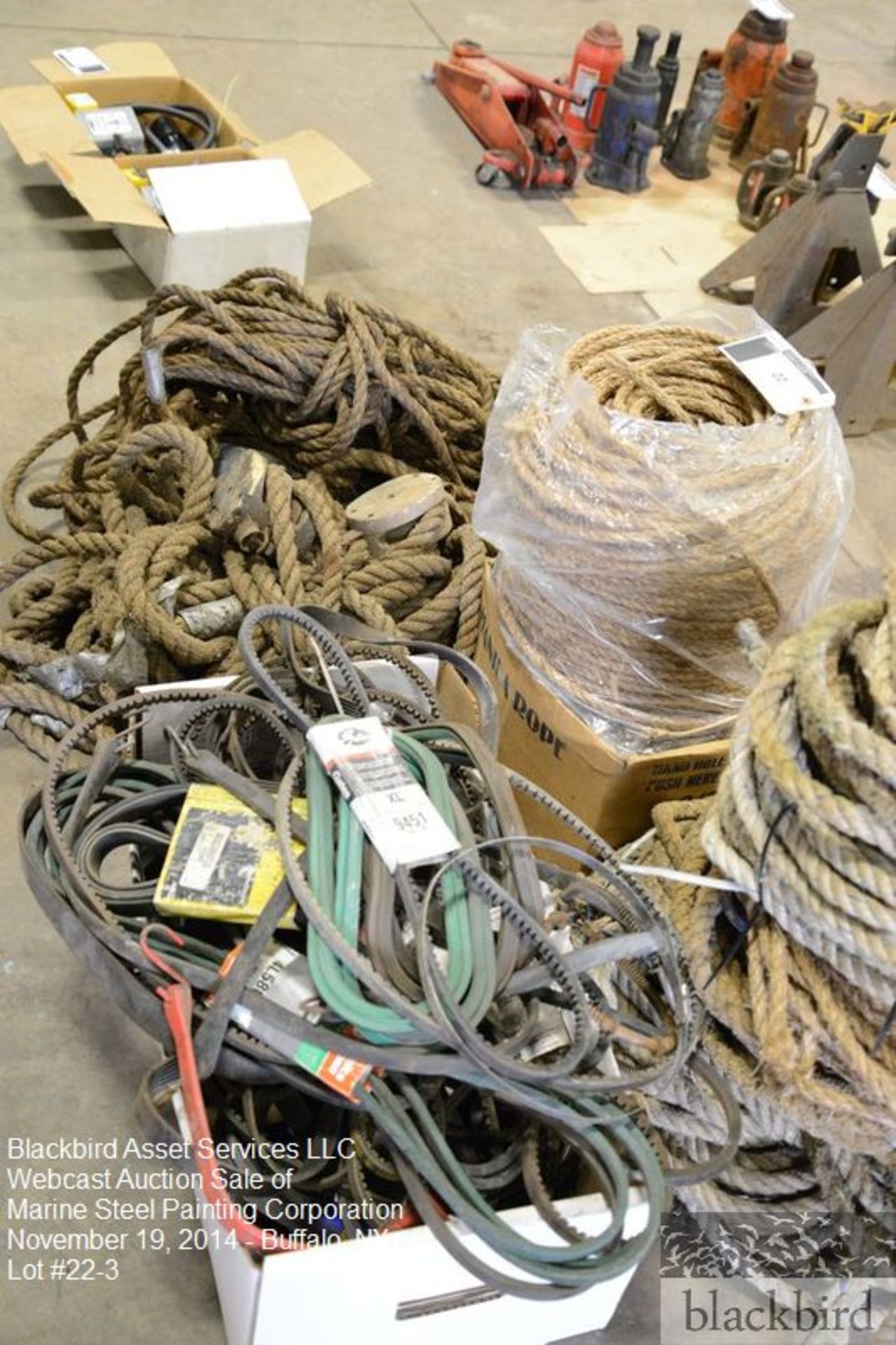 Lot- Misc. ropes, fan belts, block and tackle? - Image 4 of 4