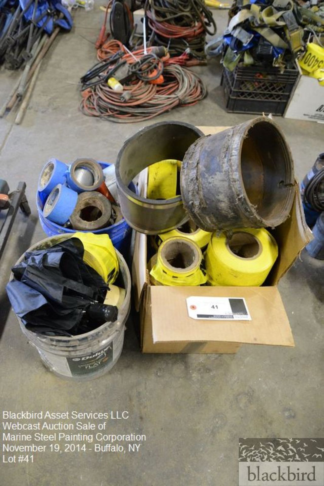 Lot- Box of caution tape and misc. other rolls of tape