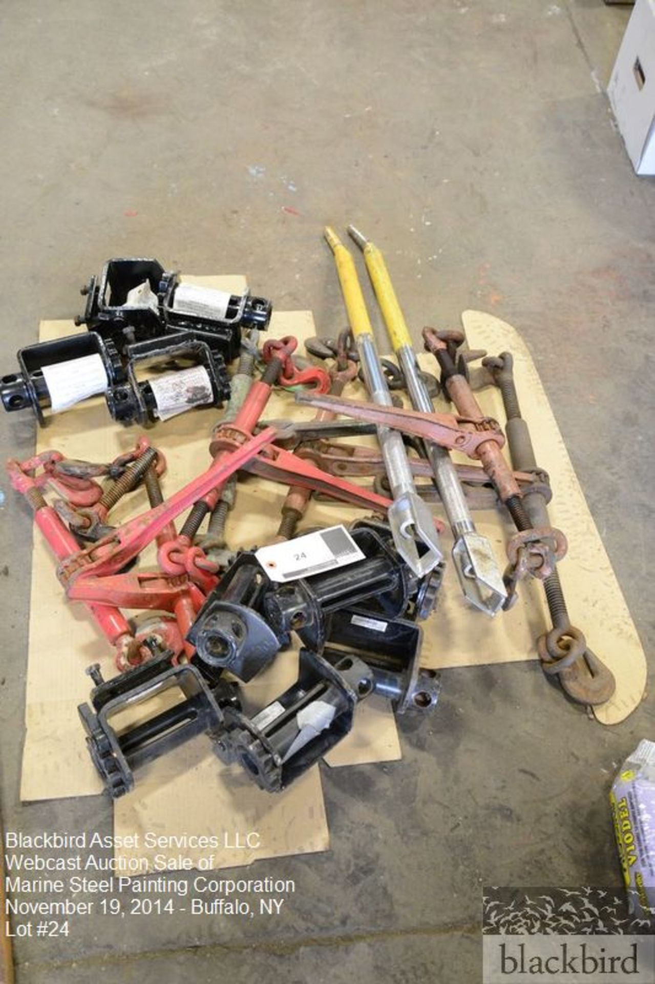 Lot- new ratchet strap tie-downs, chain binders, wrenches?