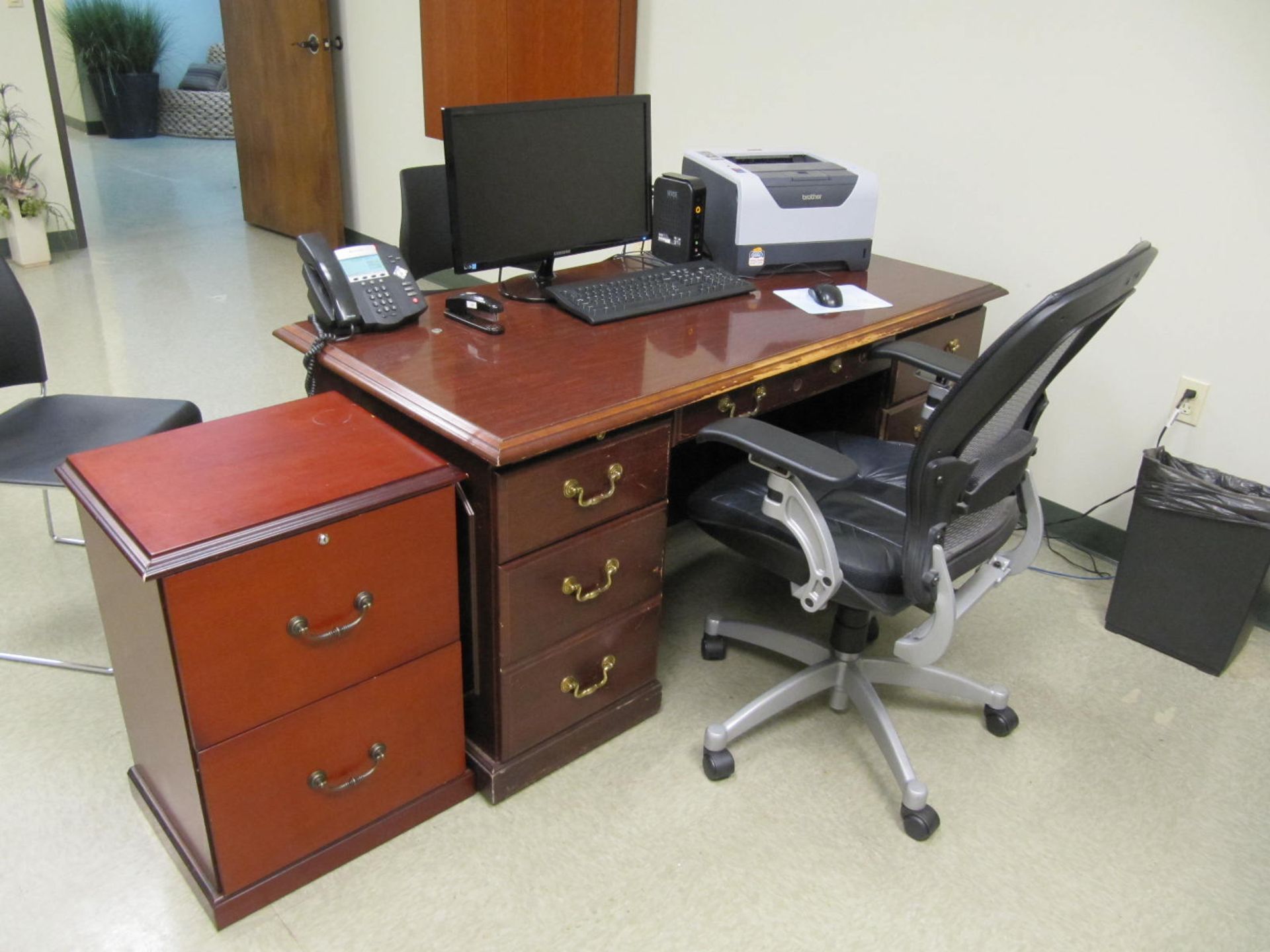 [Lot] Office furniture and equipment, (2) slim clients, HP Laserjet model P1606DN printer, (5)