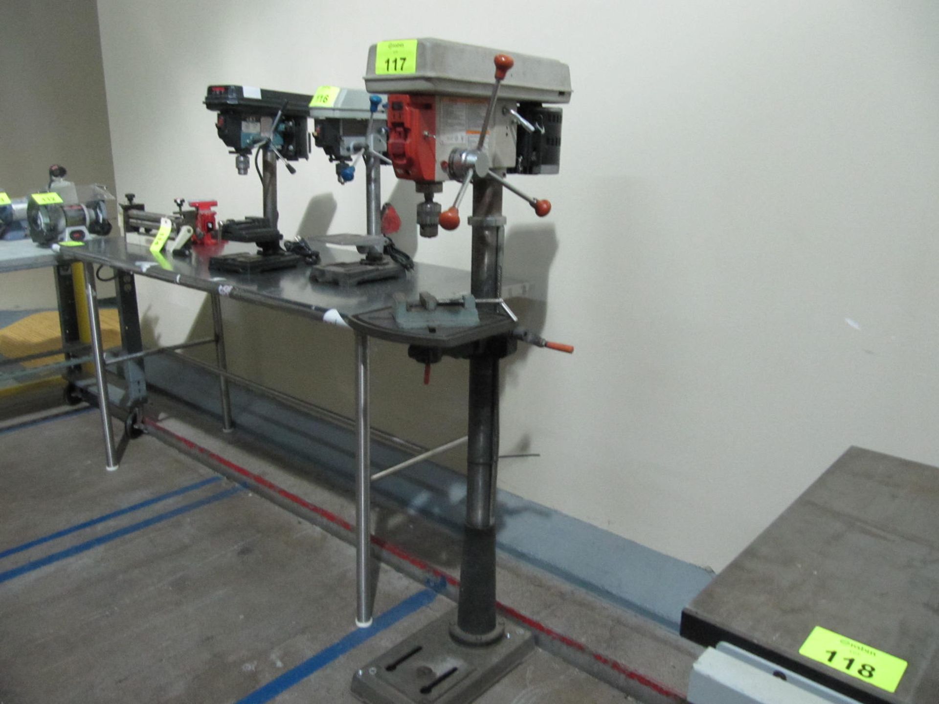 Ridgid drill press, model DP15000, s/n 9926800317, floor type with 4" machinist vise