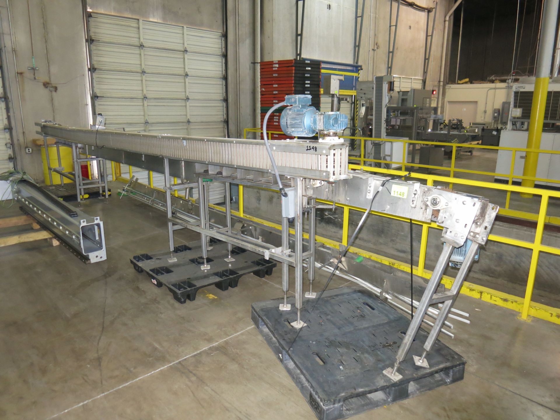 [Lot] (2) Assorted stainless frame conveyors, (1) bottle turn, (1) bottle belt, no belt