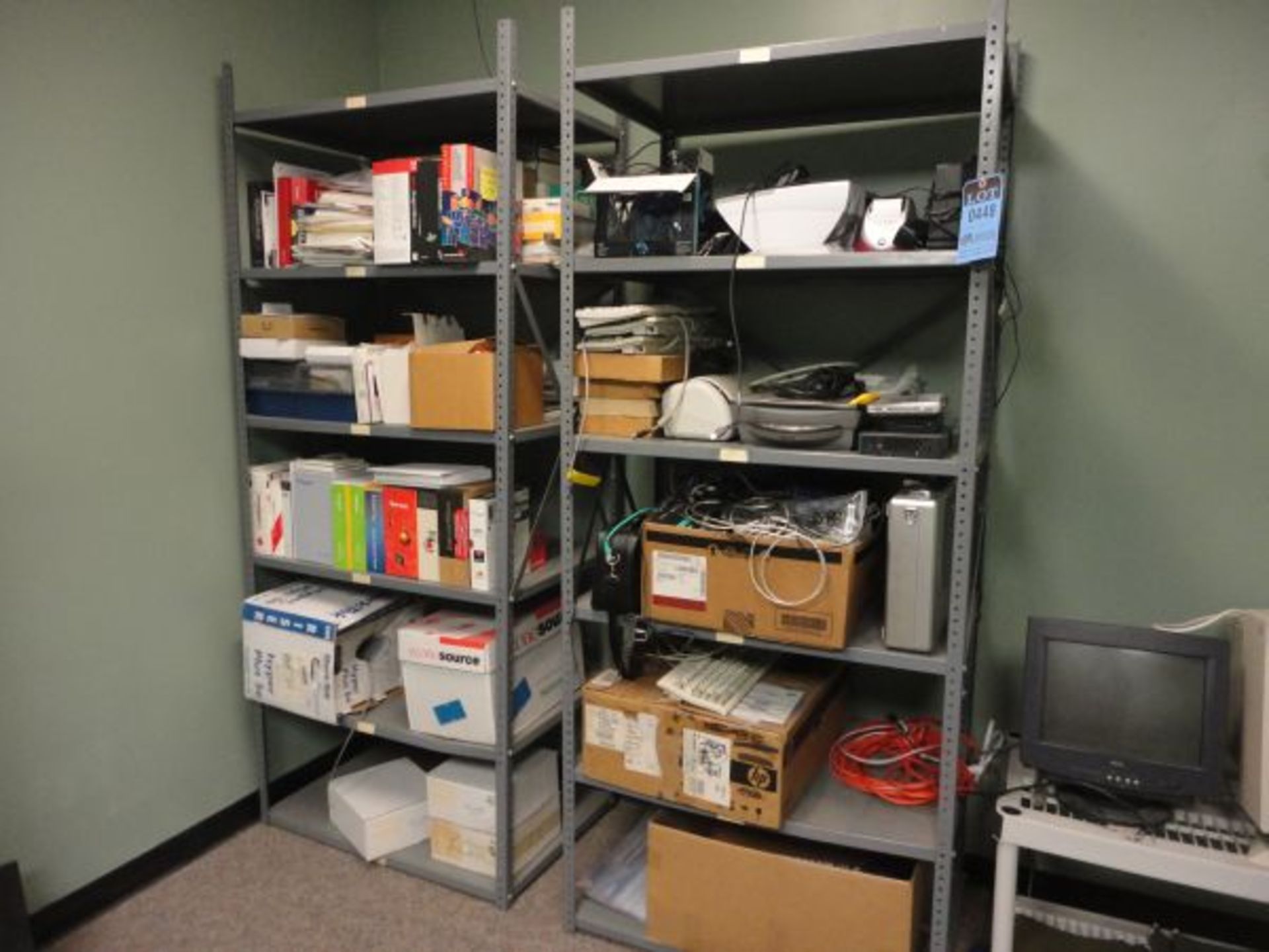 STEEL RACKS WITH CONTENTS INCLUDING COMPUTER PERIPHERALS, SOFTWARE AND WIRE - Image 2 of 2