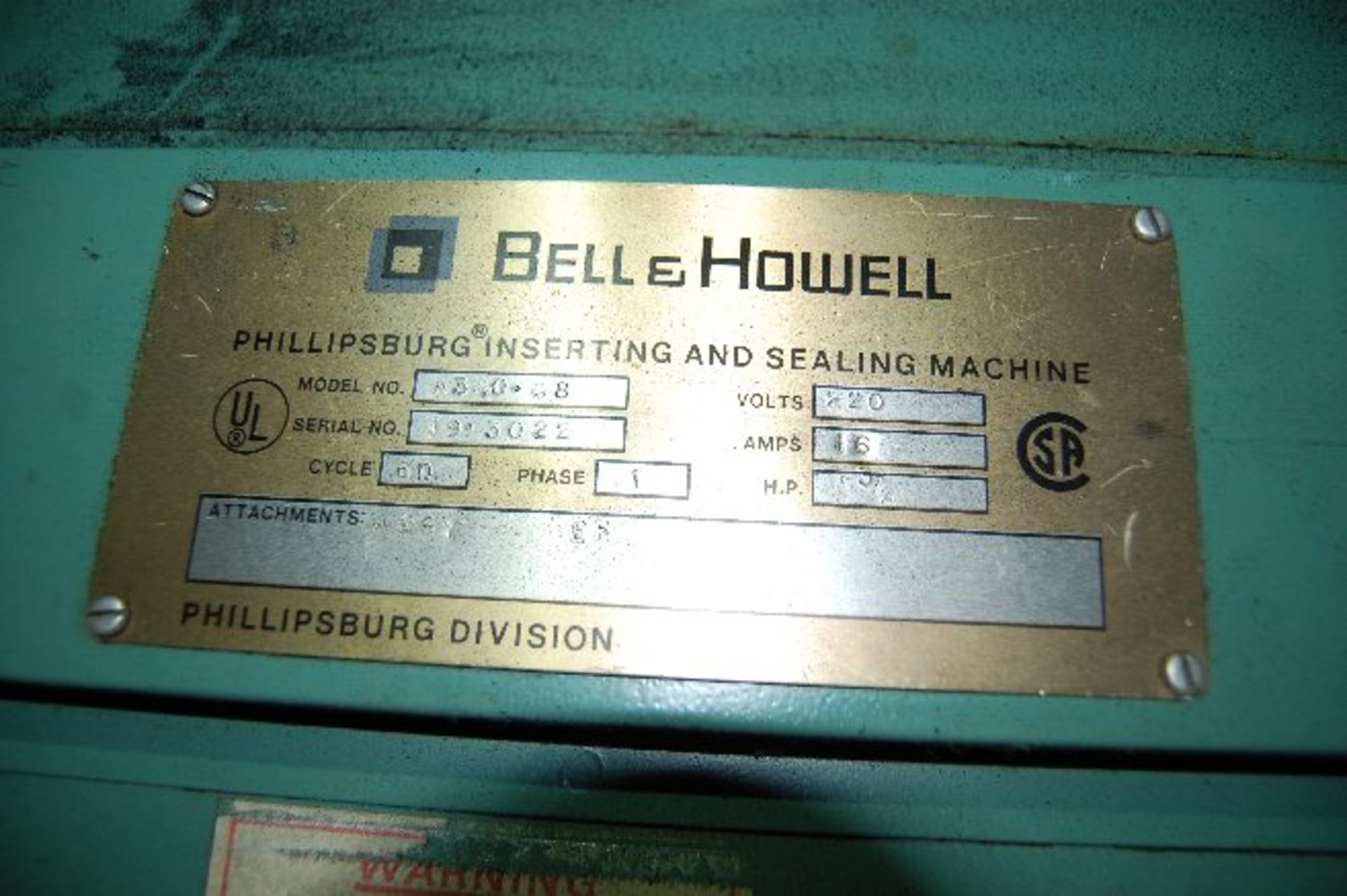 BELL & HOWELL PHILLIPSBURG COMPANY INSERTING & SEALING MACHINE Mdl A340-C8, S/N 193022 - Image 2 of 4
