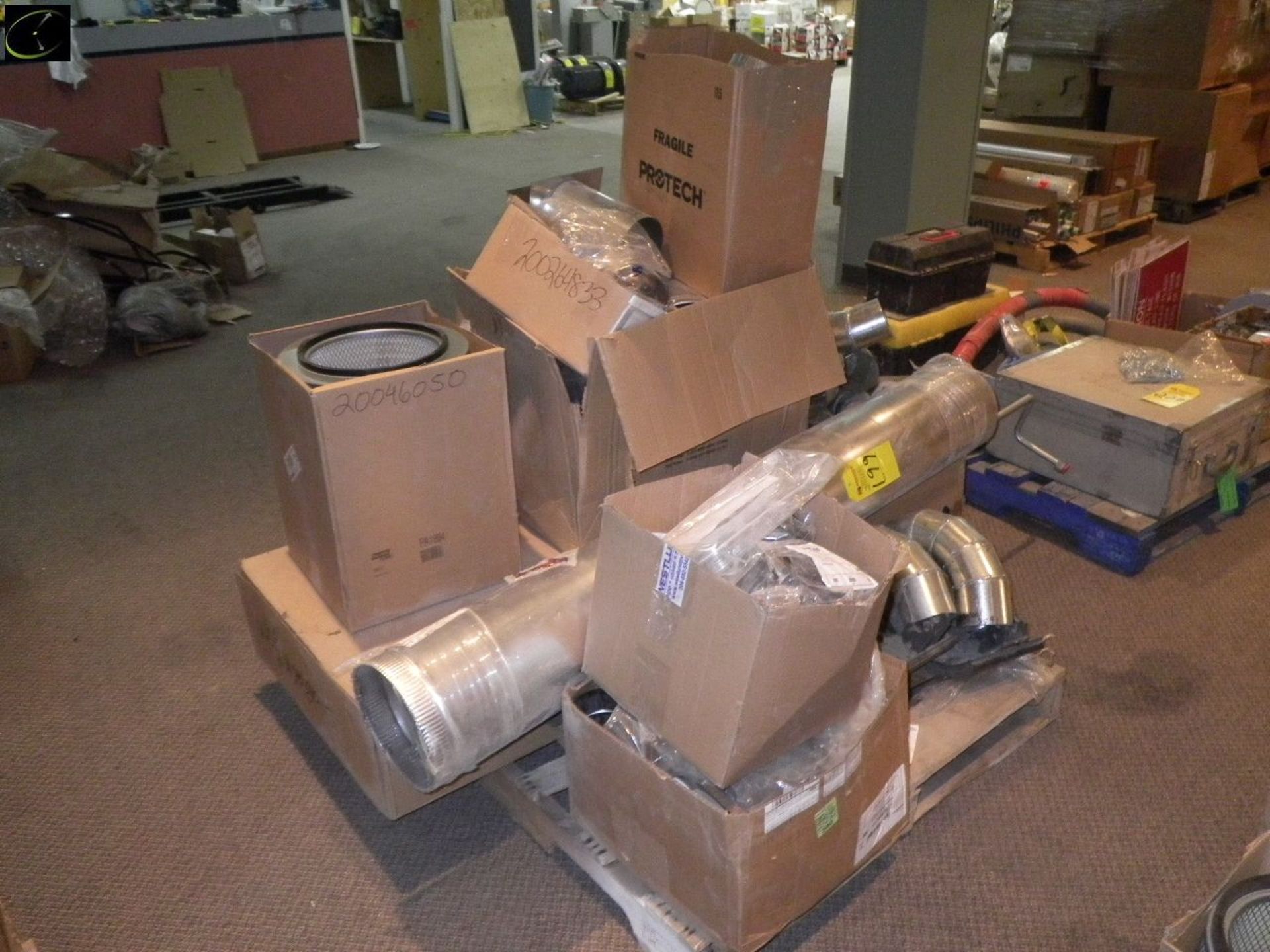 Pallet Of Misc. Furnace Ducting, Large Filter & TWO Semi Break Shoes.