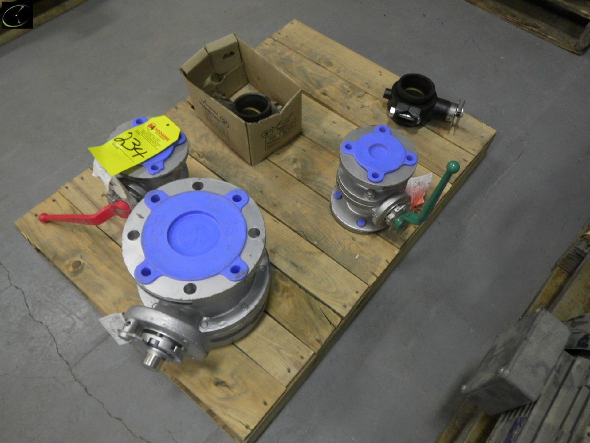 Pallet w/ Misc. Valves To Include TWO 3'' Butterfly Valves, TWO 2'' Ball Valves, ONE 4'' Ball