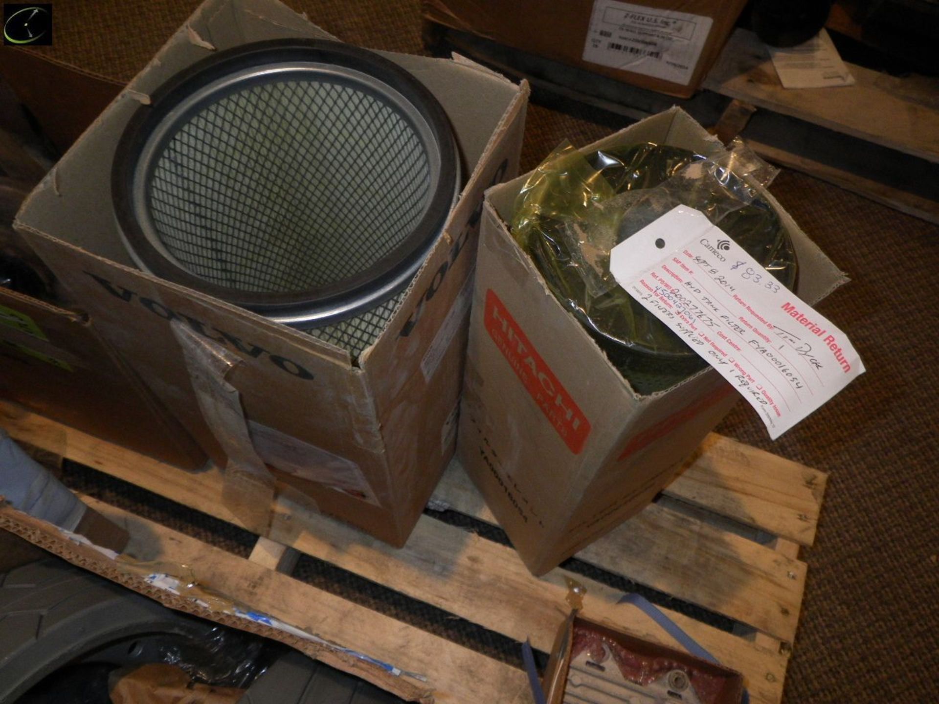 Pallet Of TWO Boxes Of TWO Solid Rubber Forklift Wheels, Used Turbo, Filters Etc. - Image 5 of 7