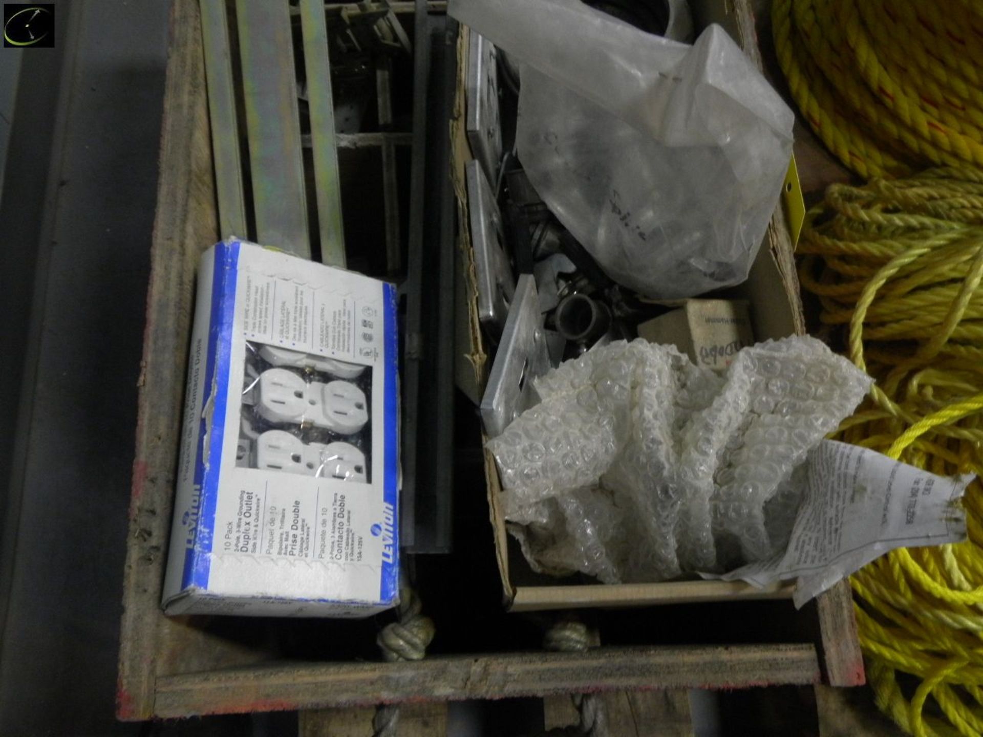 Pallet w/ Misc. Reel & Coils Of Rope, Box w/ Misc. Elec. Supplies, Mounts, Clamps, Connectors, Etc. - Image 2 of 4