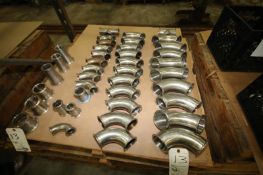 Assorted 1 inch to 3 inch Clamp Type S/S Sanitary Grade Fittings including: Elbows, T's and