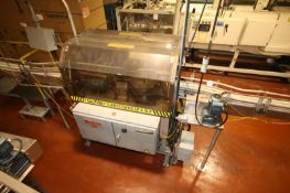 Trine In-Line Labeler, S/N 065M45036 with Slautterback Gluer, Change Parts & Mitsubishi Controls,