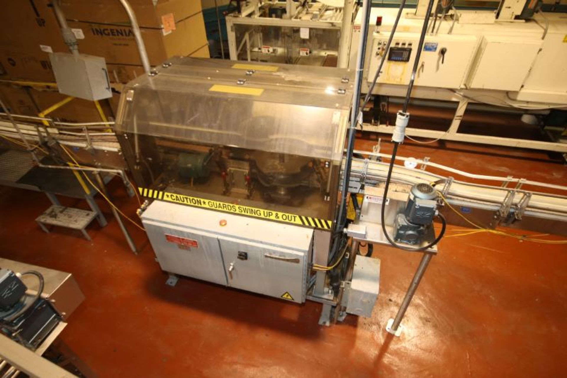 Trine In-Line Labeler, S/N 065M45036 with Slautterback Gluer, Change Parts & Mitsubishi Controls,