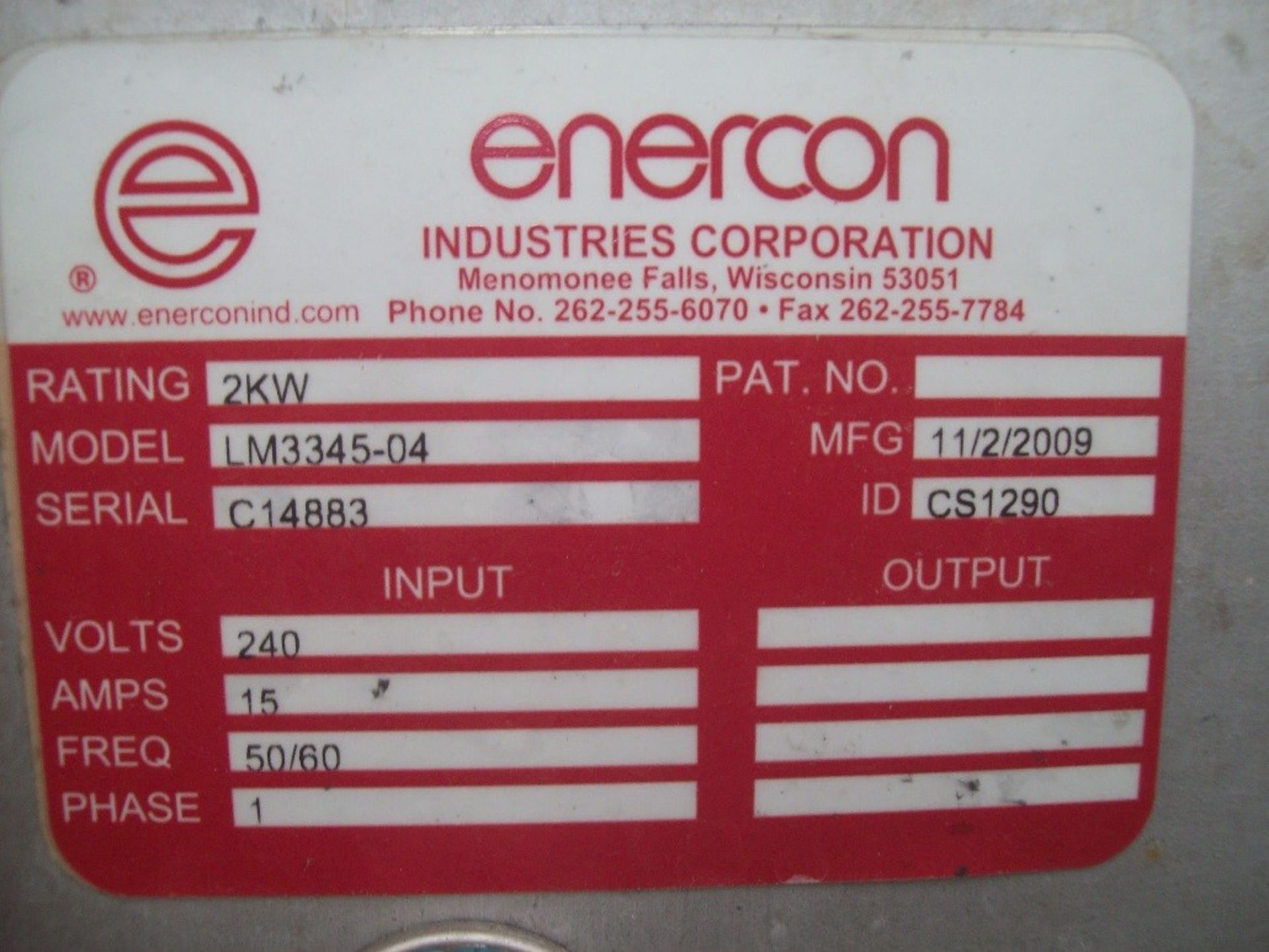 2009 Enercon Induction Cap Sealer, Model LM3345-04 & LM3704-01, S/N C14883 & CS1290-03,  43 MM Cap - Image 5 of 6