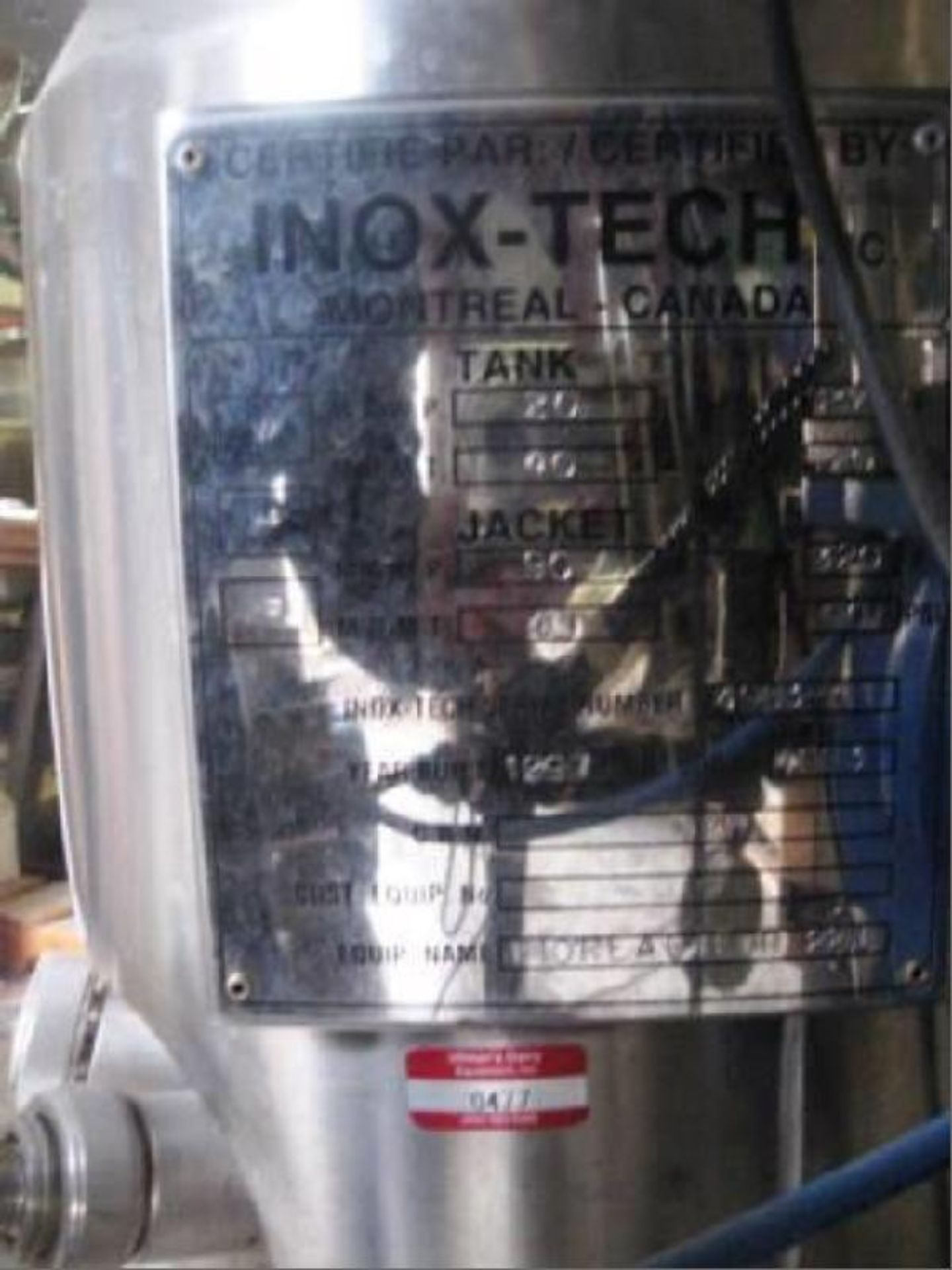 Inox Tech S/S Skid Mounted Jacekted Fermenter, Tank MAWP, MDMT40, Jacket MAWP 90 / MDMT 40 ( - Image 4 of 4