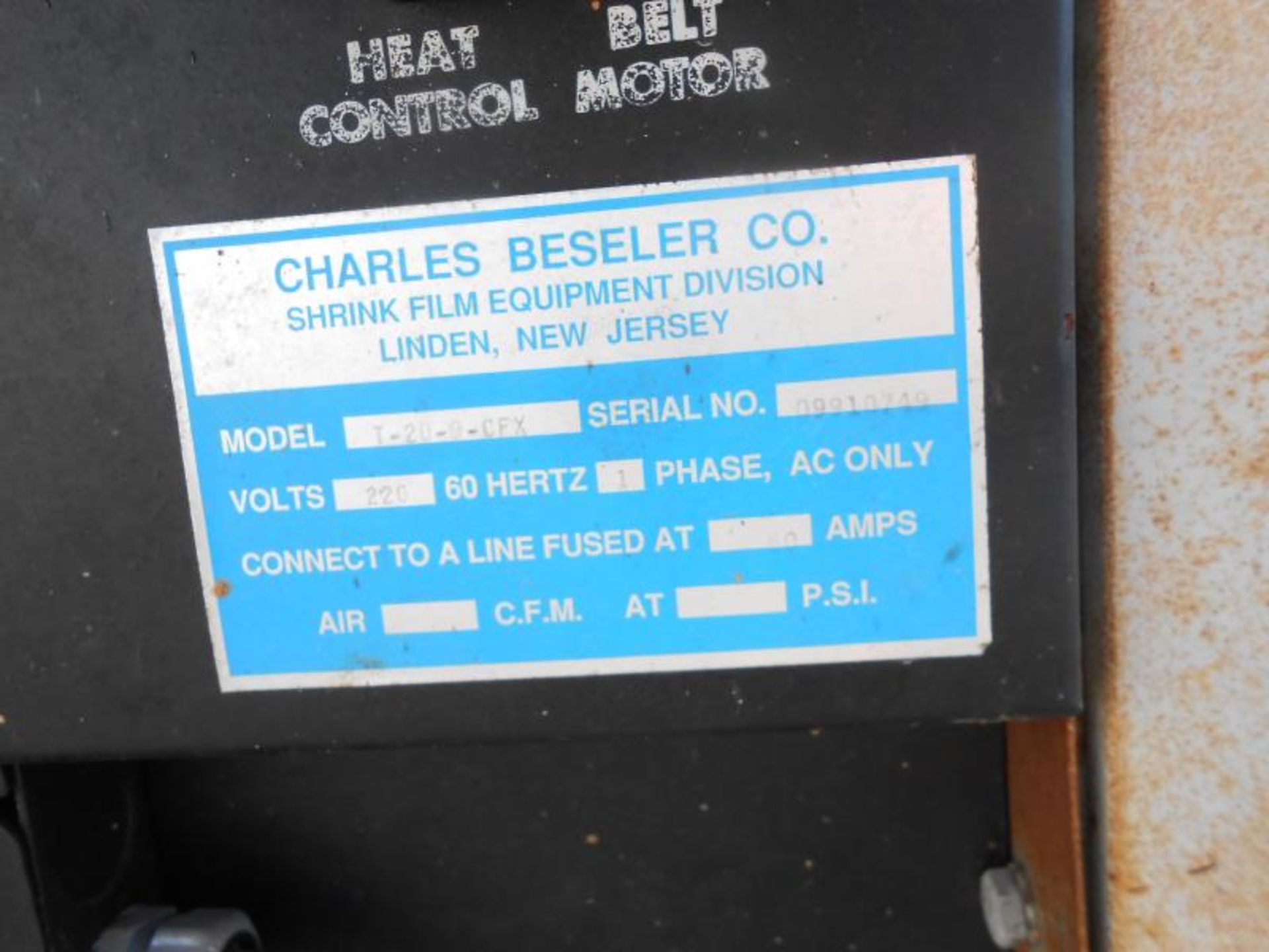 Conflex Electric Shrink Tunnel, Model T-20-9-CFX, S/N 09910749, 18" W Belt, 500 F Thermostat, - Image 2 of 3