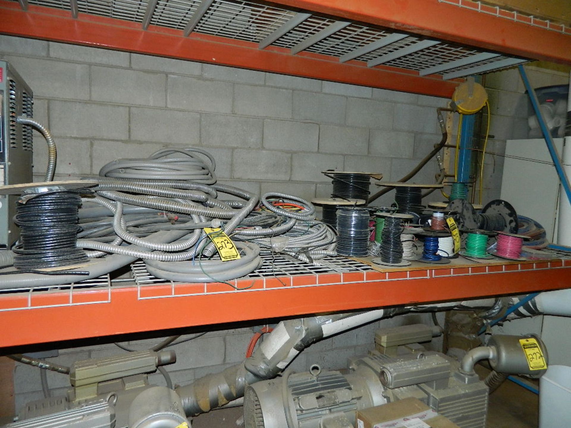 LOT OF ELECTRICAL WIRING ON MIDDLE SHELF OF PALLET RACK - WIRING & CONDUIT ONLY