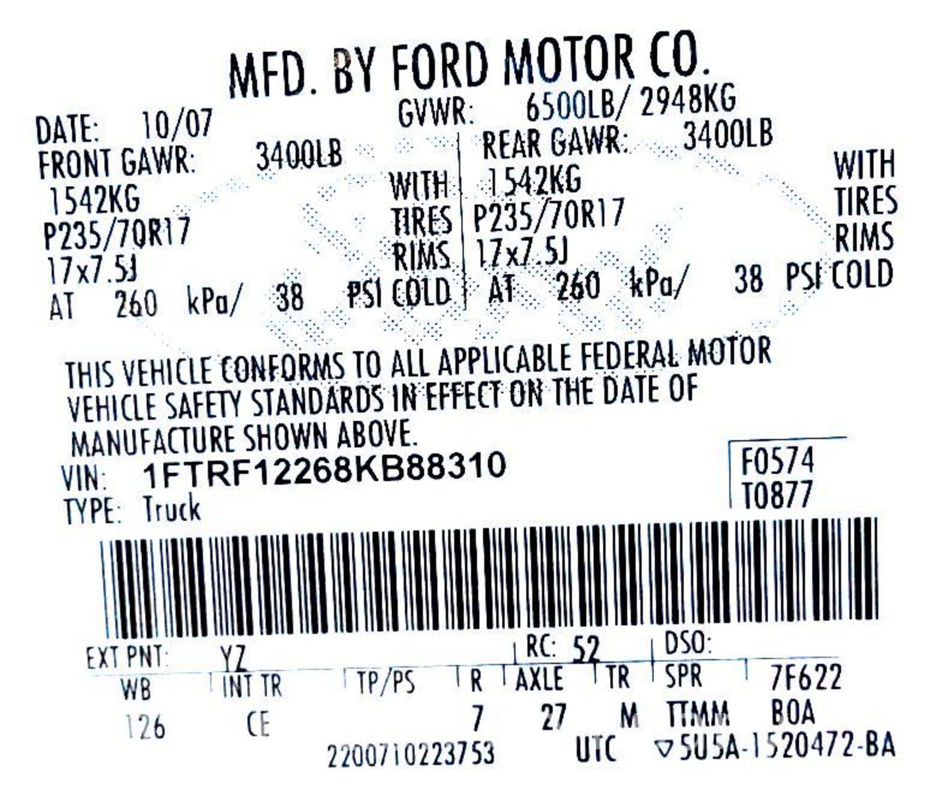 2008 Ford F150 Truck Mileage: 142,648, Body Type: 4 Door, Cab; Regular; Styleside, Trim Level: XL, - Image 2 of 11