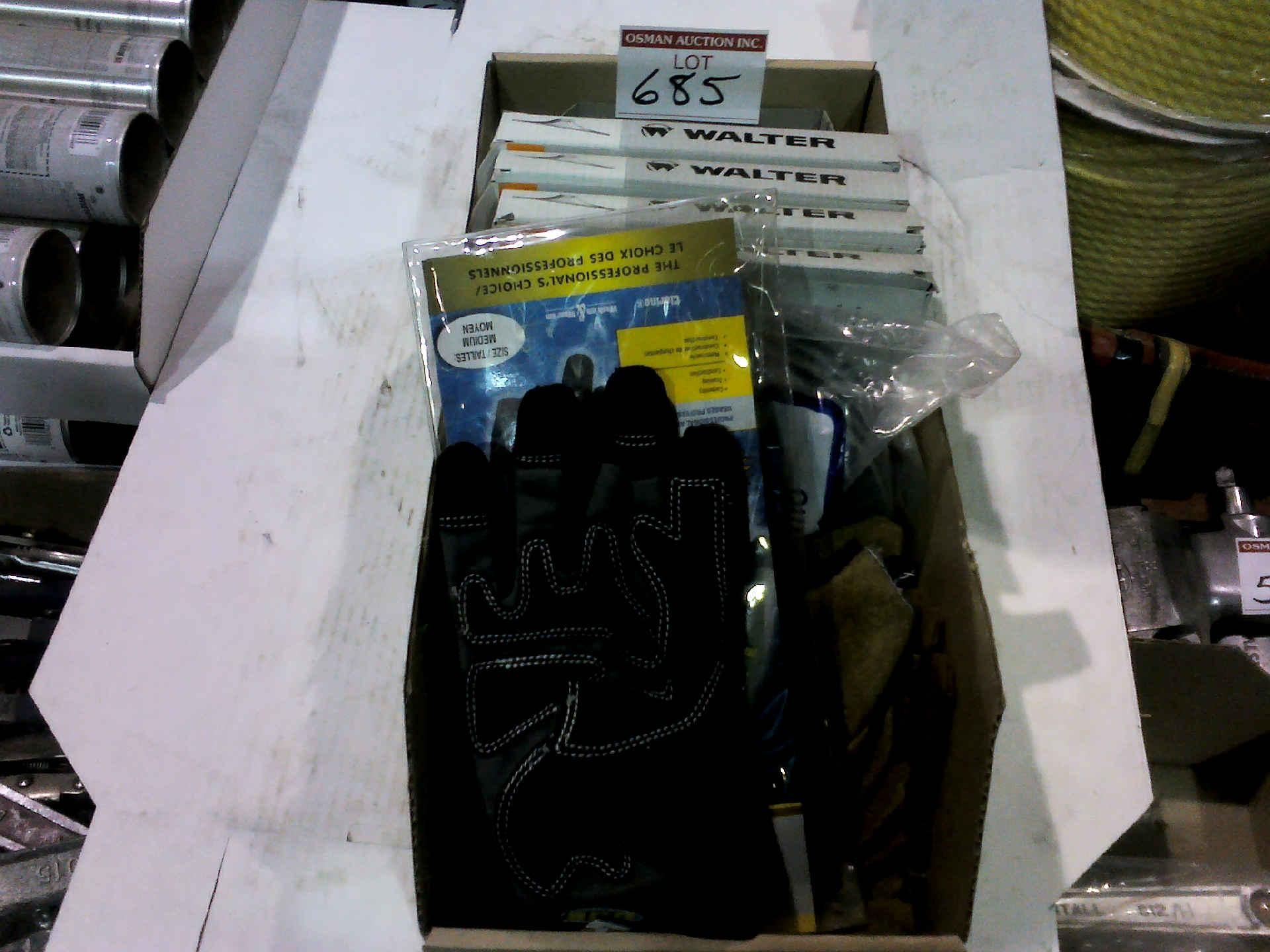 BOX OF ASSORTED GLOVES AND GRINDING ATTACHMENTS