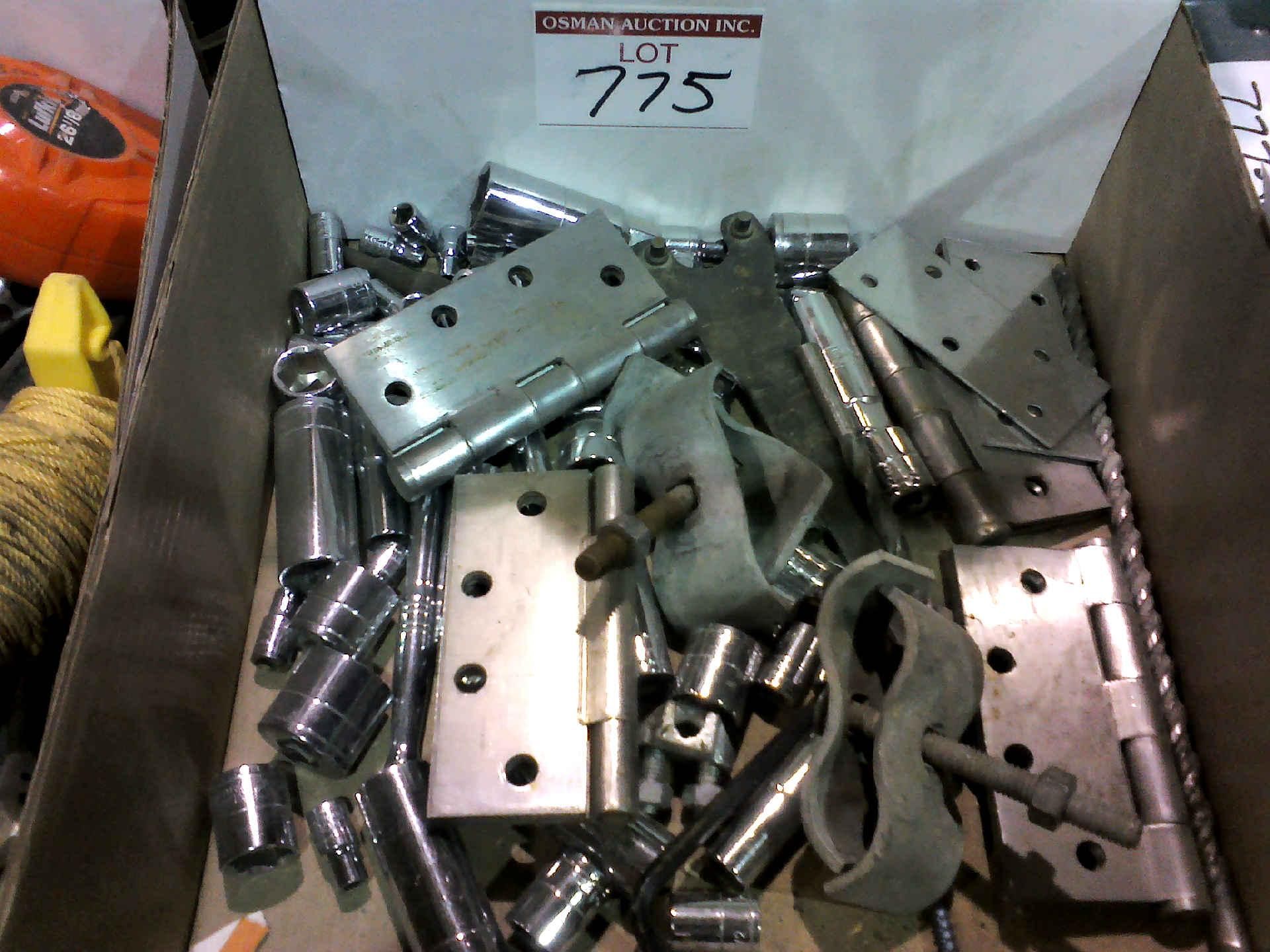 BOX OF ASSORTED HINGES AND SOCKETS