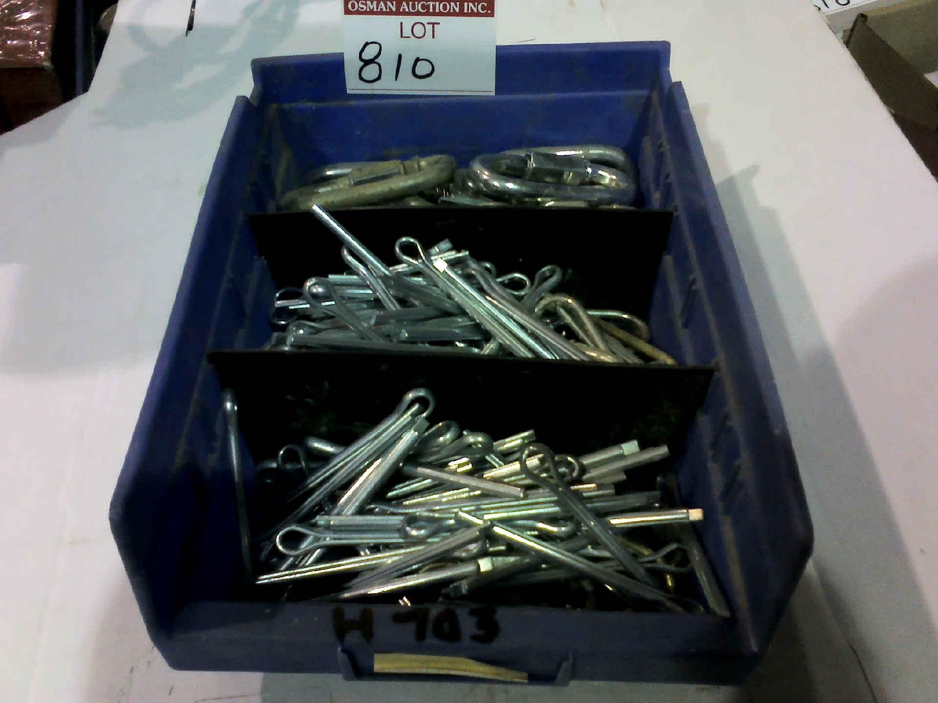 BOX OF ASSORTED COTTER PINS AND D-RINGS