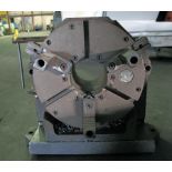 ROTARY TABLE, CUSHMAN, on H.D. right angle stand, approx. 24" swing, 12" dia. 3-jaw chuck w/2-
