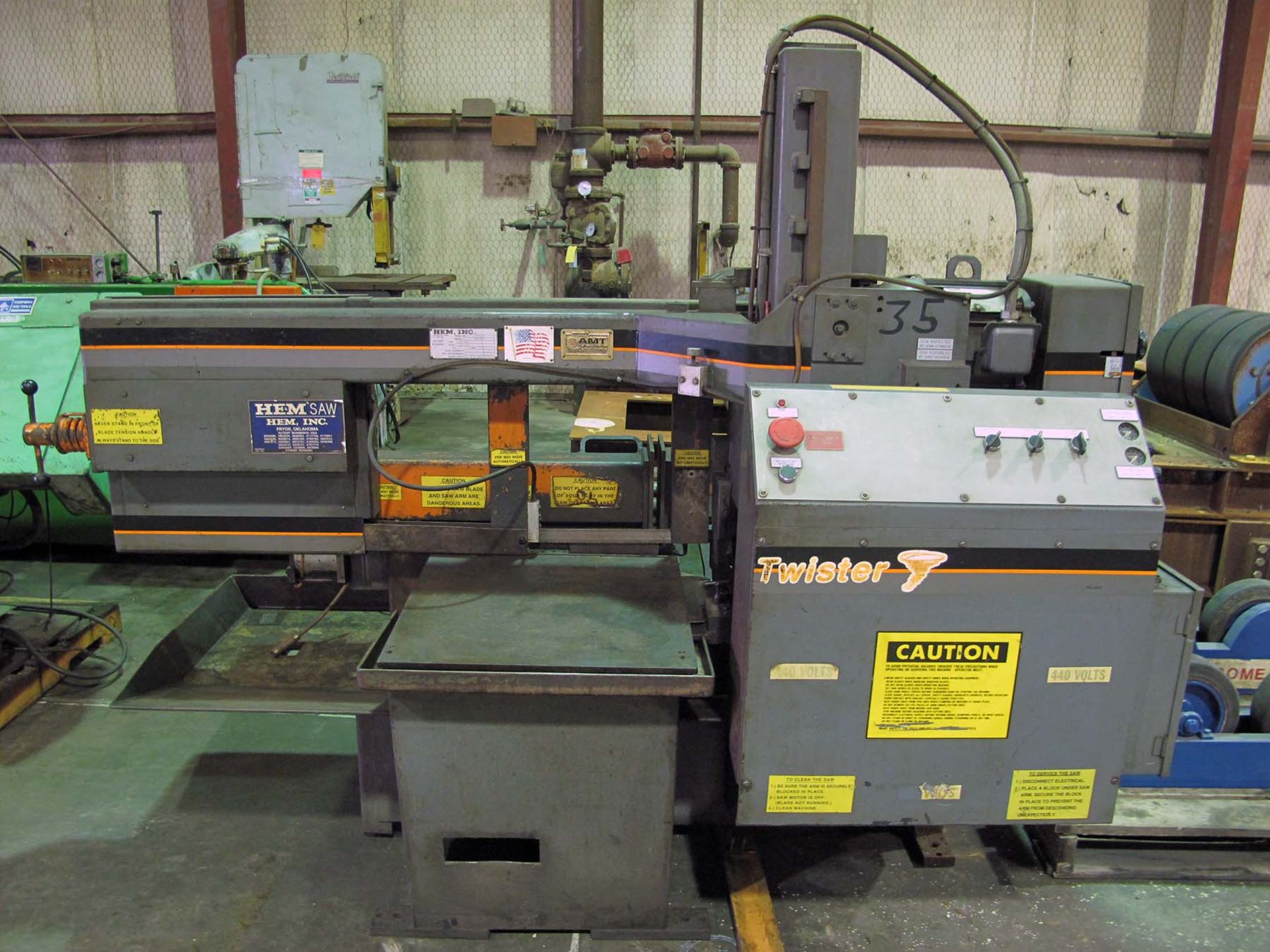 HORIZONTAL MITERING BANDSAW, HEM 14" X 20", Mdl. Twister, miter 45 deg: 14" x 15", miter 30 deg: 14"