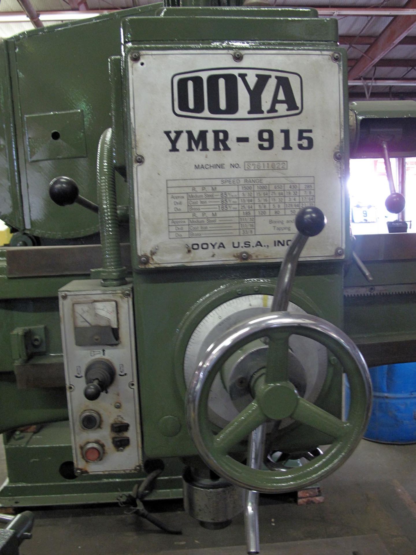 RADIAL DRILL, OOYA 3' X 9", Mdl. YMR-915, drills to center of 72"circle, 9"dia. column, 23.39"arm - Image 3 of 7