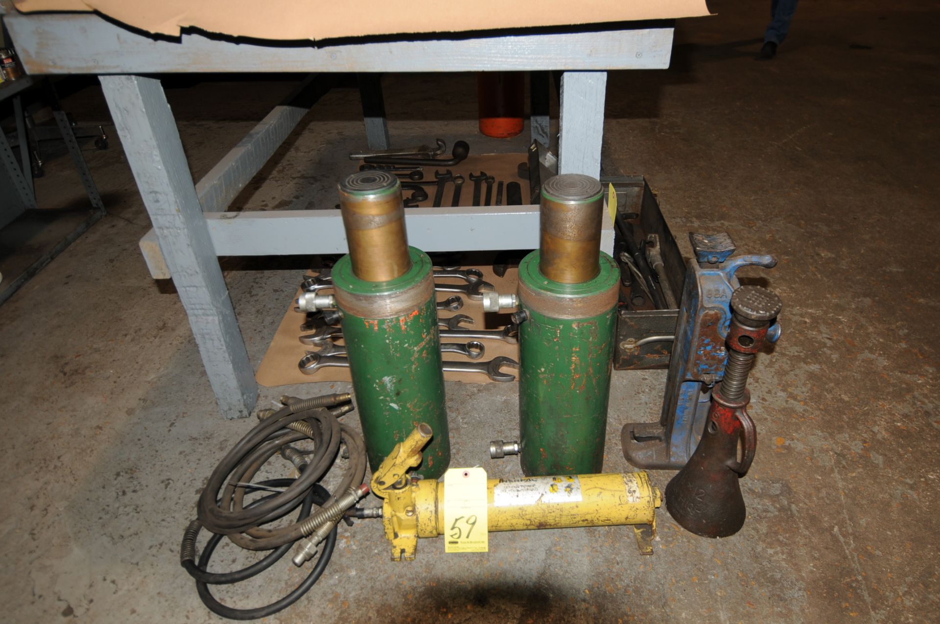 LOT CONSISTING OF ENERPAC PORTAPOWER & (2) JACKS (Located under bench)