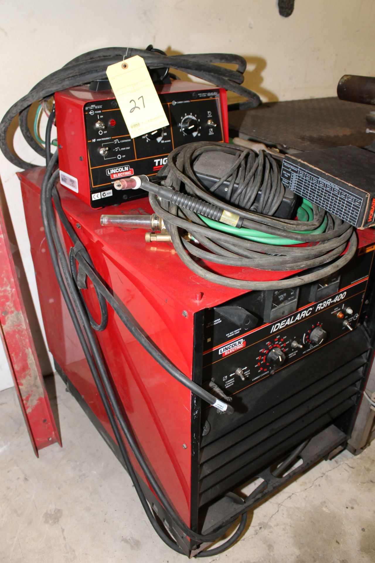 WELDING MACHINE, LINCOLN IDEALARC MDL. R3R-400, new 2005, Lincoln TIG Module, leads, some welding