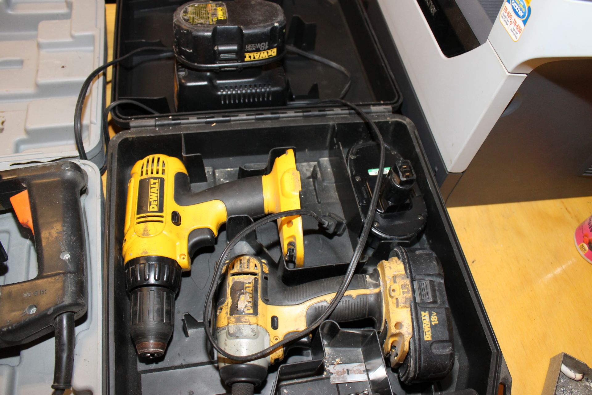 LOT OF DEWALT RECHARGEABLE DRILL & NUT DRIVE, 18 v., w/(2) charging stations & batteries, DeWalt