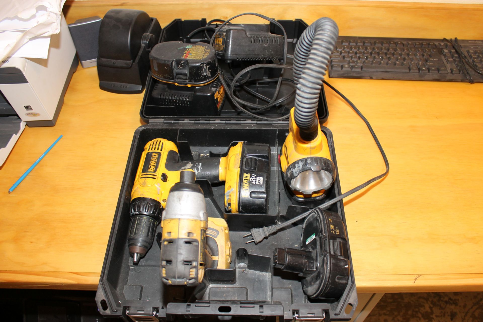 LOT OF DEWALT RECHARGEABLE DRILL & NUT DRIVE, 18 v., w/(2) charging stations & batteries, DeWalt