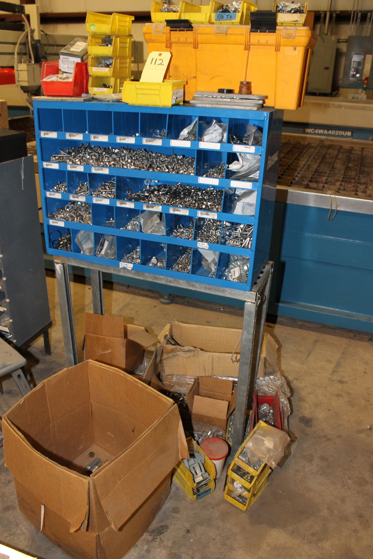 LOT OF LARGE QUANTITY OF HARDWARE IN PIDGEON HOLE CABINET (including on top & in front)  (Location