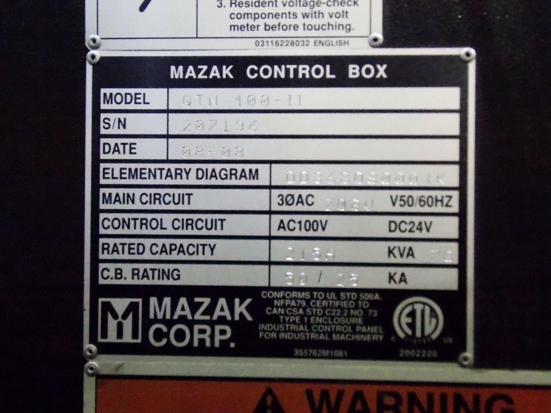 2008 Mazak Quick Turn Nexus 400 II CNC Turning Center - Image 7 of 10