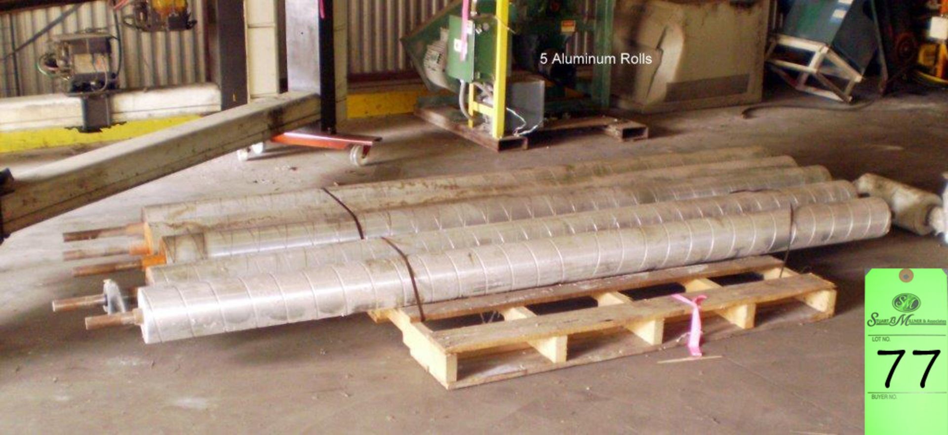 Aluminium Rolls; 5 Aluminum Rolls (4)-11'6"OAl 7"Dia (1)-10' 11'OAL Steal Shaft Center Hollow Rolls.