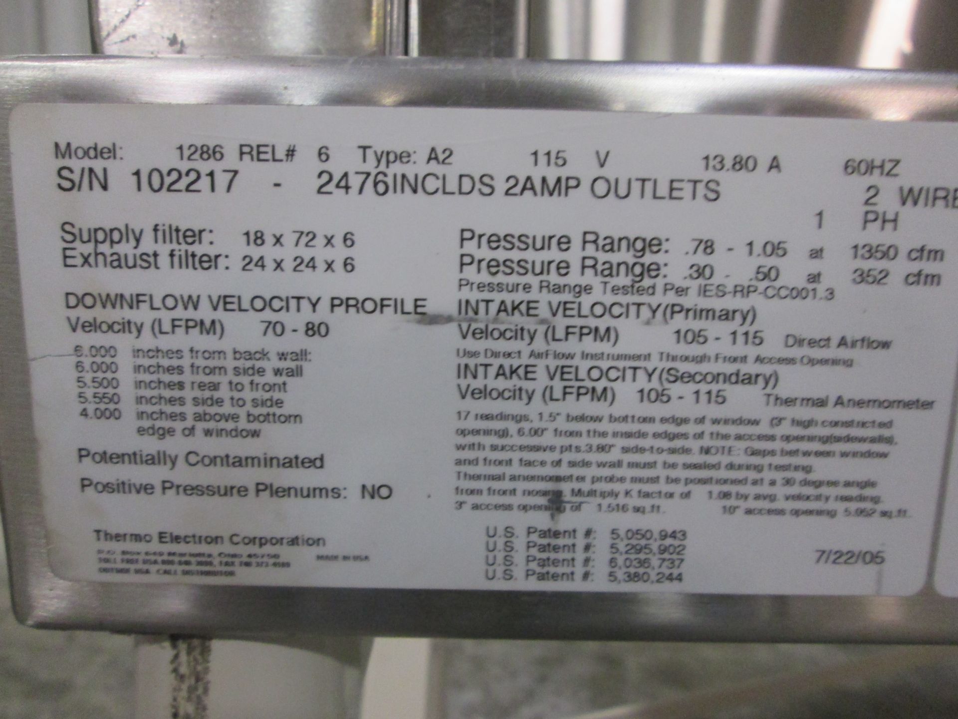 Thermo Electron 6ft. Class 2, A2 Biological Safety Cabinet - Image 3 of 3