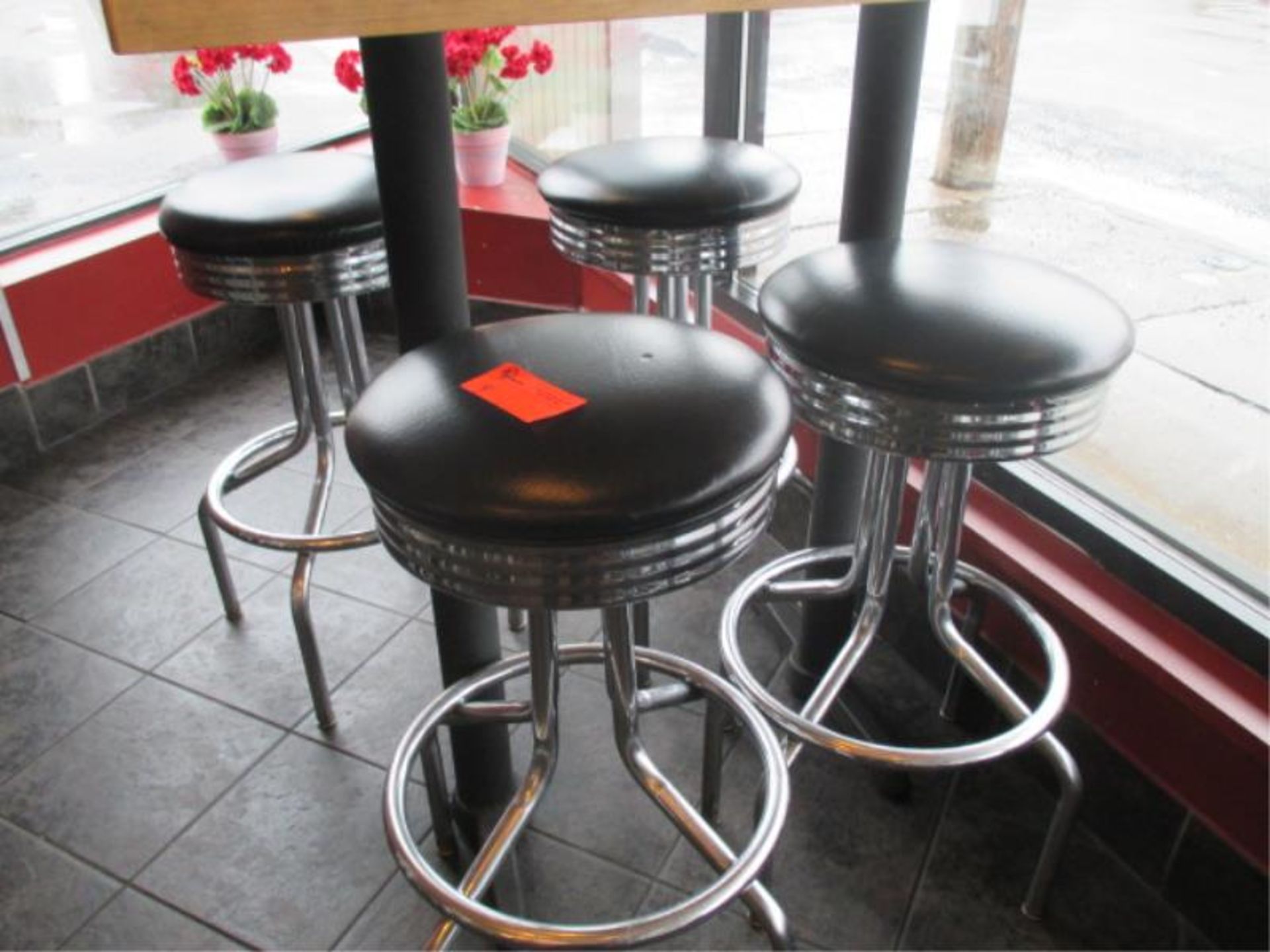 (4) Stools, Chrome Base Black Vinyl Seat