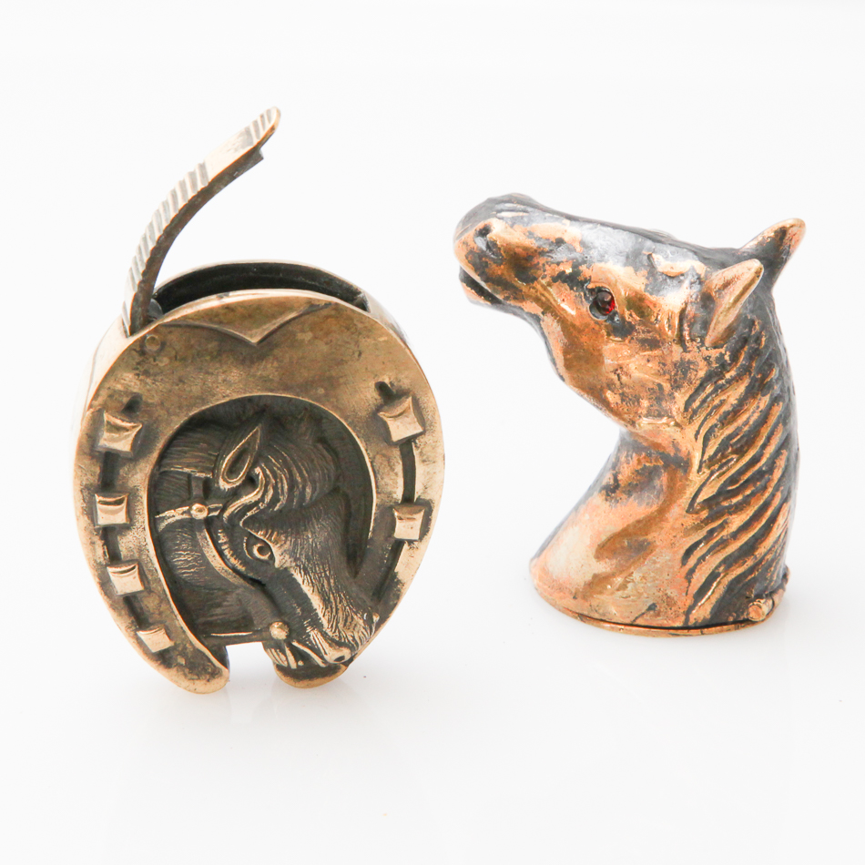 2 Equestrian brass novelty vesta cases