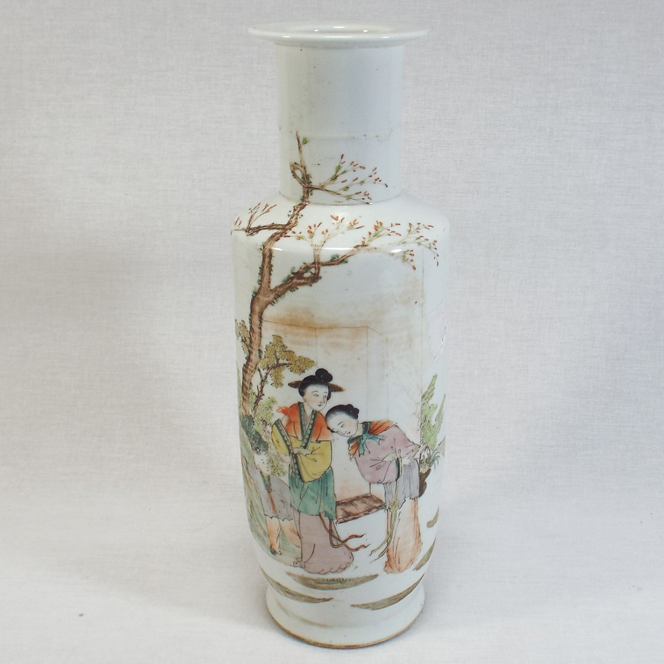 Chinese porcelain vase of baluster form, decorated in the famille vert palette with figures in a