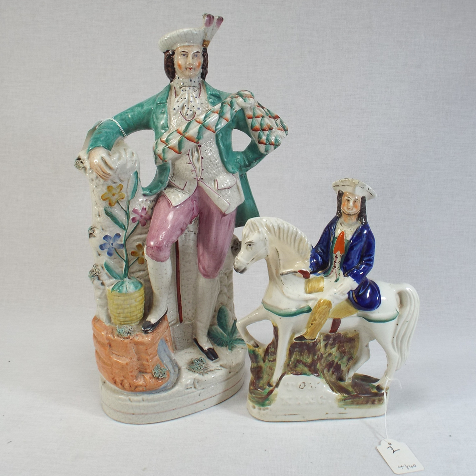 2 Victorian Staffordshire flat back figures, one of a Scotsman, 38 cm high, the other depicting