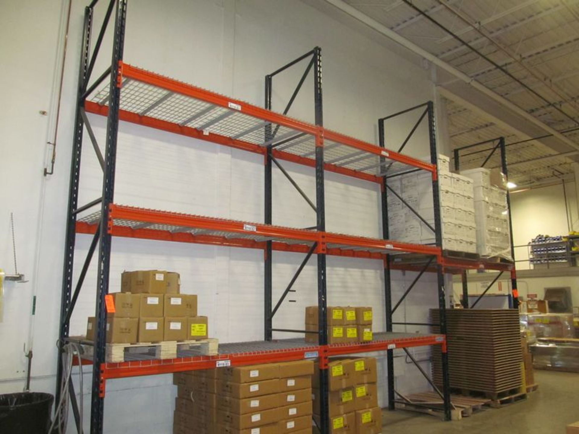 Lot (12) ass't sections pallet rack, all 42"D X 16'H with 3" X 2-1/2" posts, (44) 46" X 42" wire