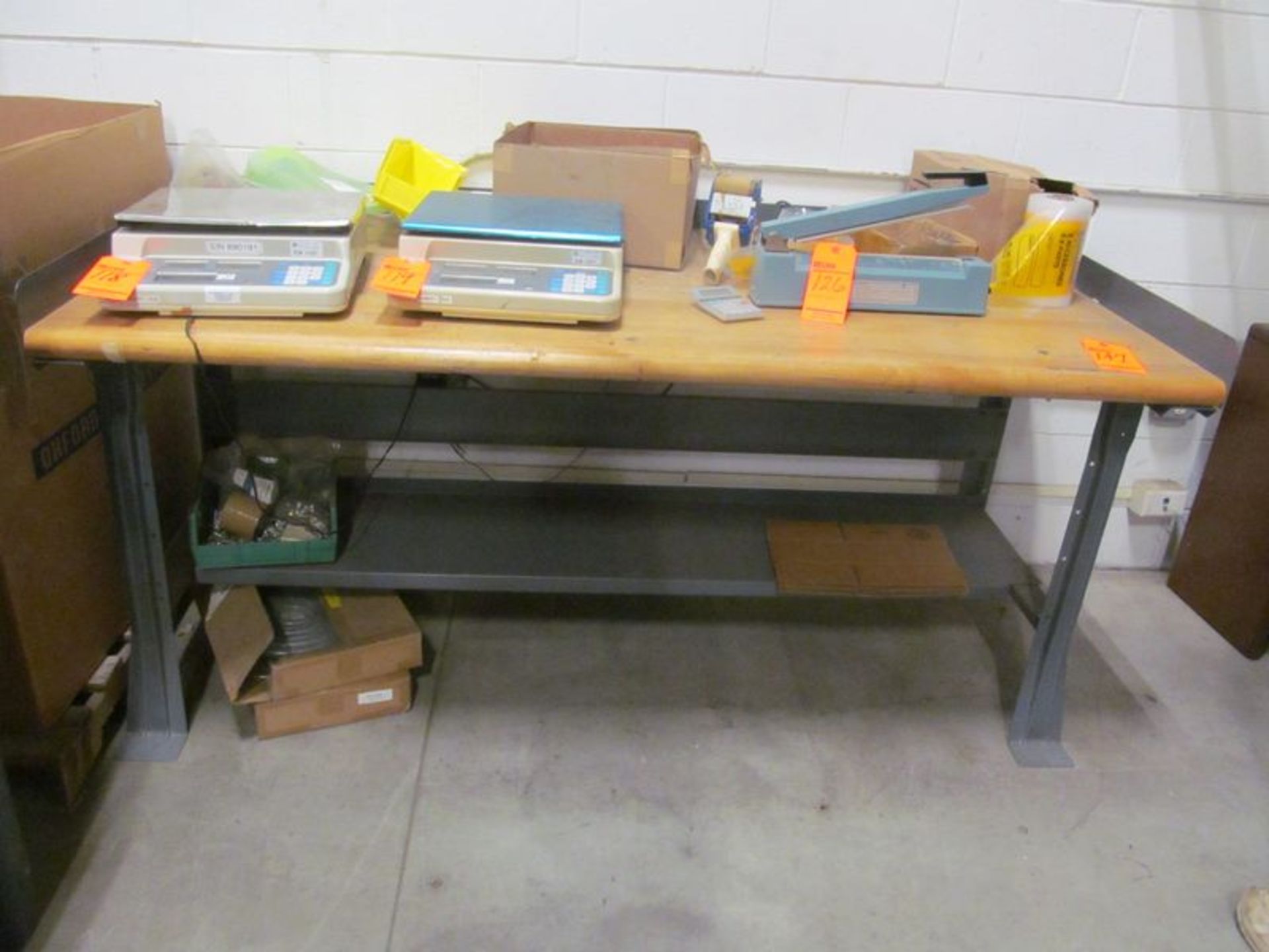 6' X 36" work bench, butcher block top w/metal frame, undershelf