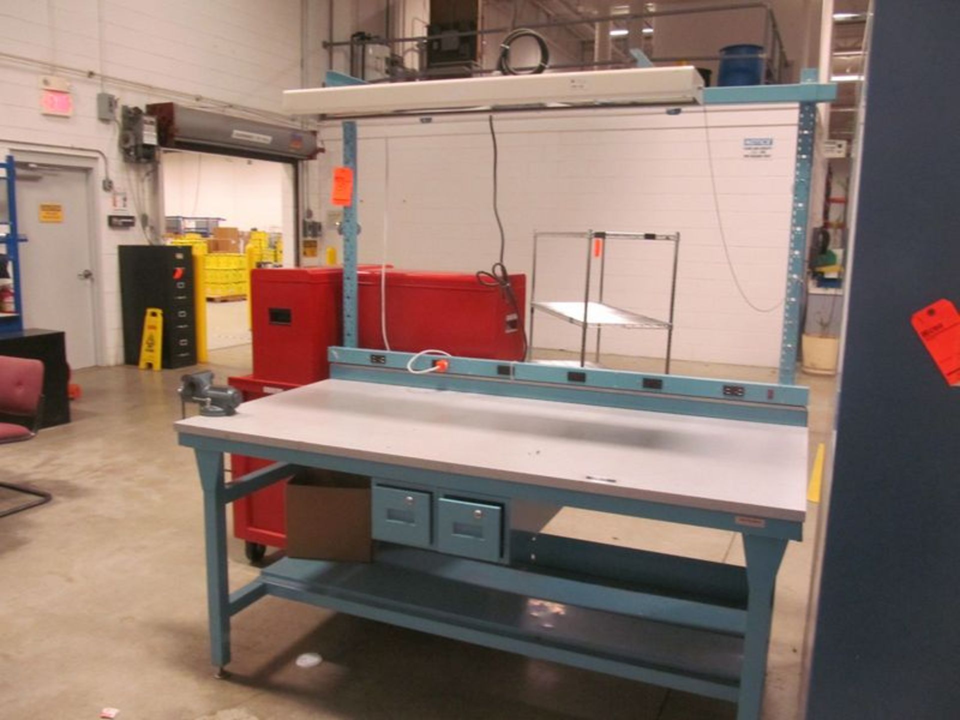 34" X 72" work bench, formica top w/metal frame, with overhead flourescent light fixture - Image 2 of 2